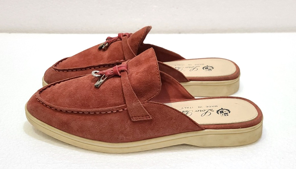 Loro Piana Summer Walk Mules Suede Loafers Rust Red Flats Size EU 37 US 6.5