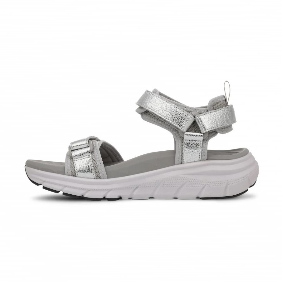 VIONIC Women Walk Max Wanderer Sandal, Silver Leather (NEW)