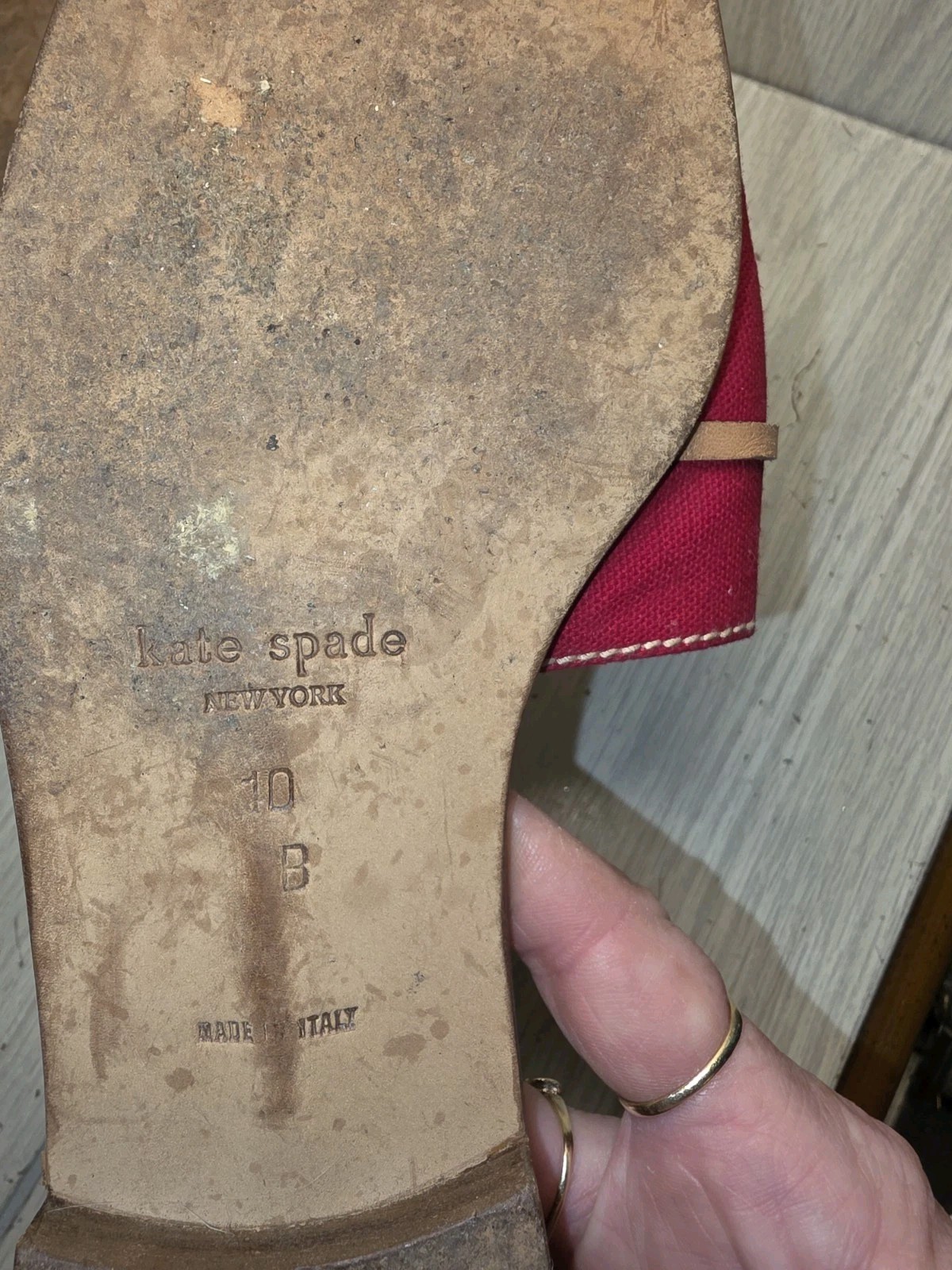 Kate Spade Red Canvas & Leather Flat Slides Sandals Women’s 10B Summer Boho