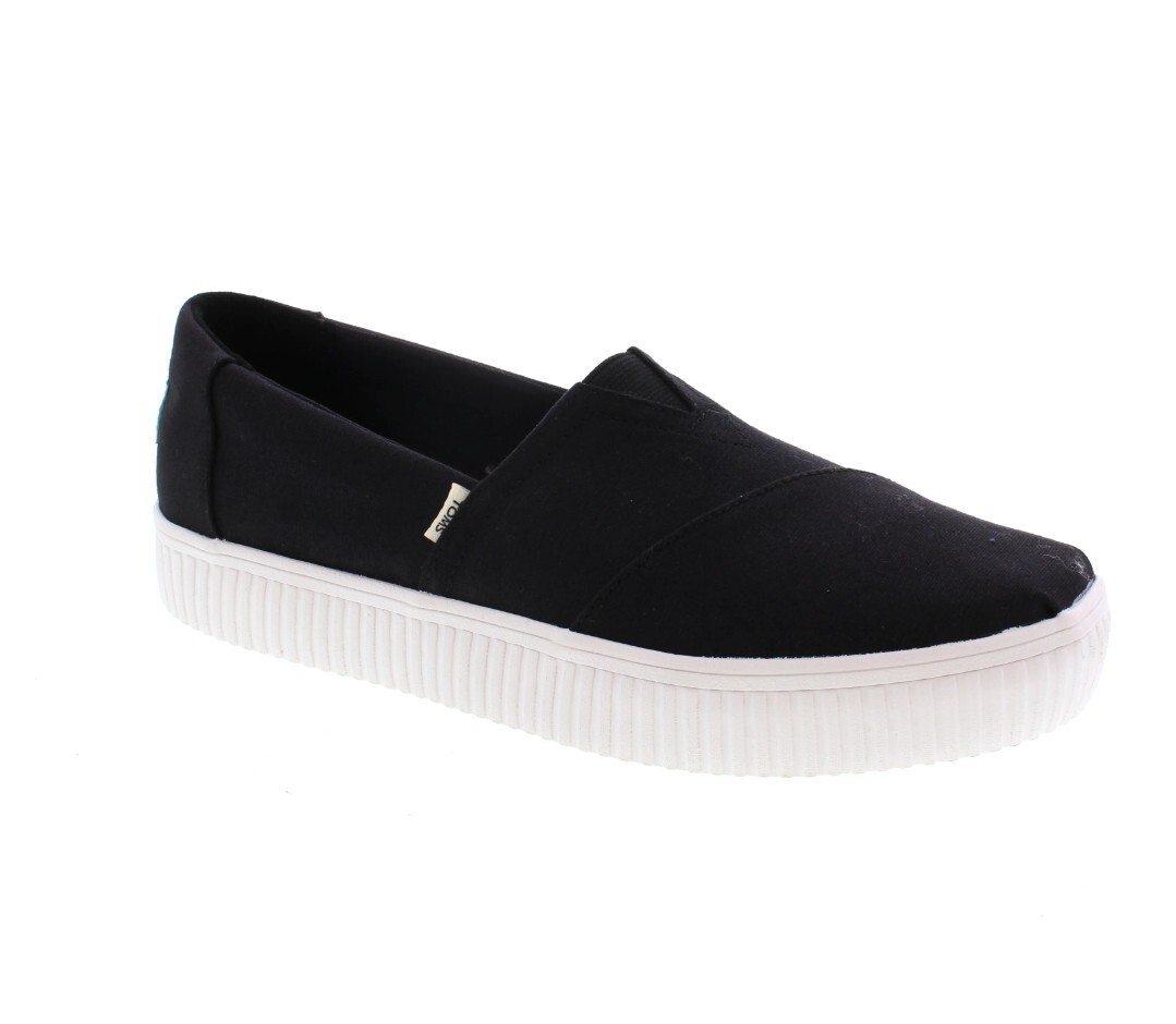 Toms Women 7.5 Alpargata Platform Canvas Slip On Shoes Black White