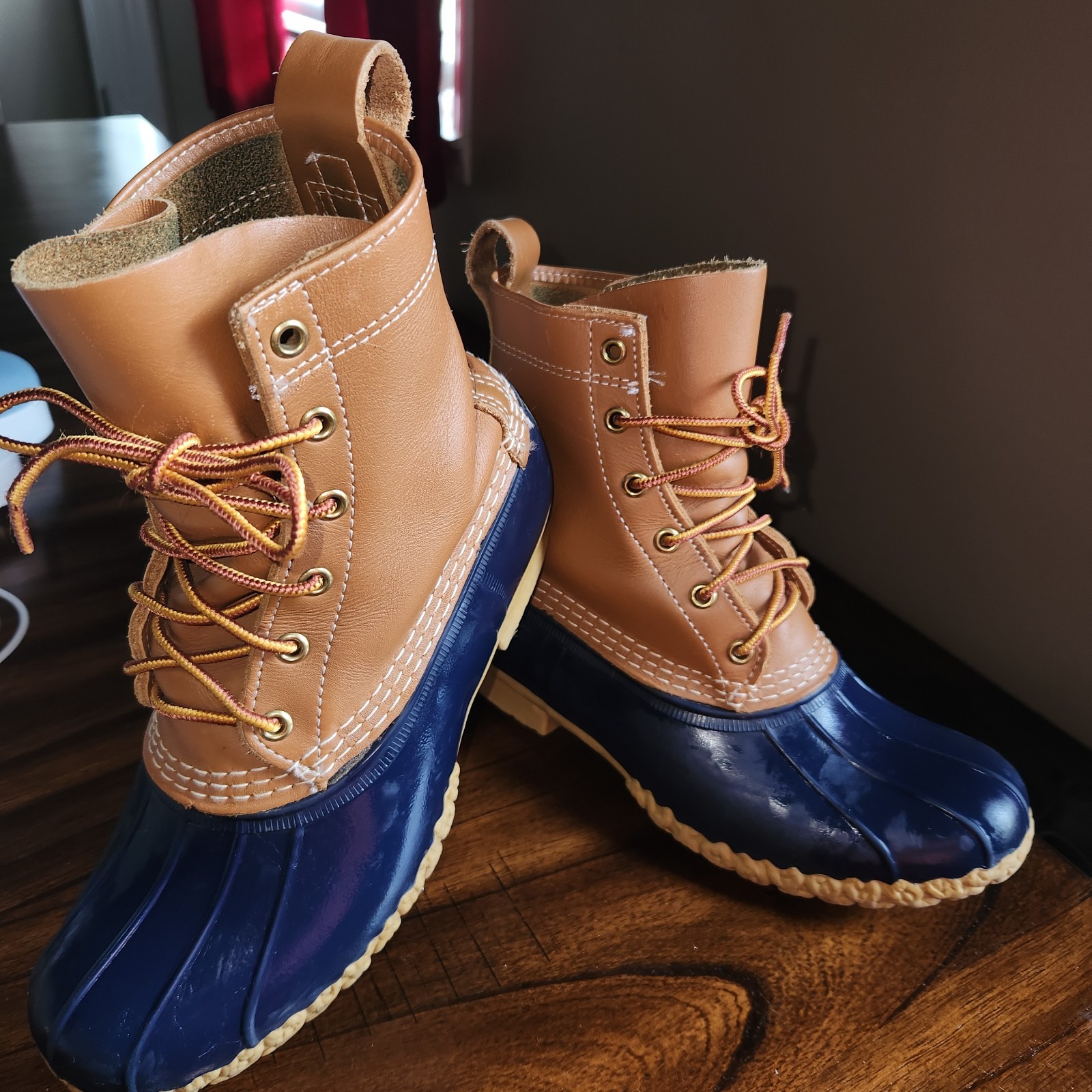 Blue & Tan LL BEAN Classic Duck Boots Women’s 9 Waterproof Leather USA Bean Boot