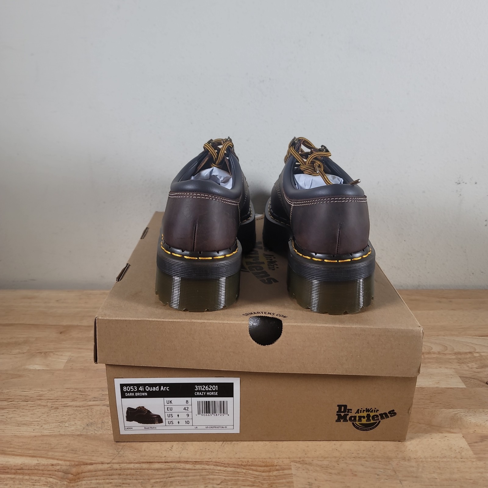 Dr. Martens 8053 4i Quad Platform Oxfords Unisex Size M9 W10 Brown Arc Leather
