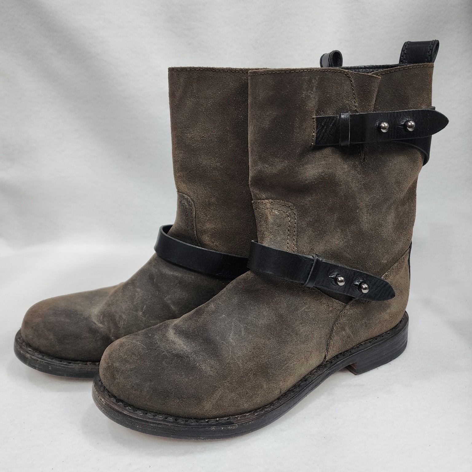 Rag & Bone Womens 38.5 Moto Boots Brown Calfskin Suede Round Toe Biker Boots