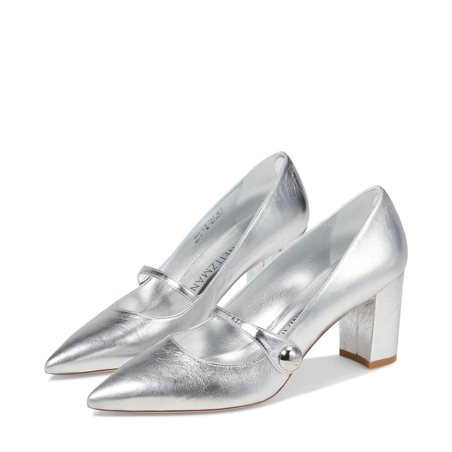 Stuart Weitzman 75 Pointed Toe Mary Jane Pumps Silver Women’s Size 8.5B