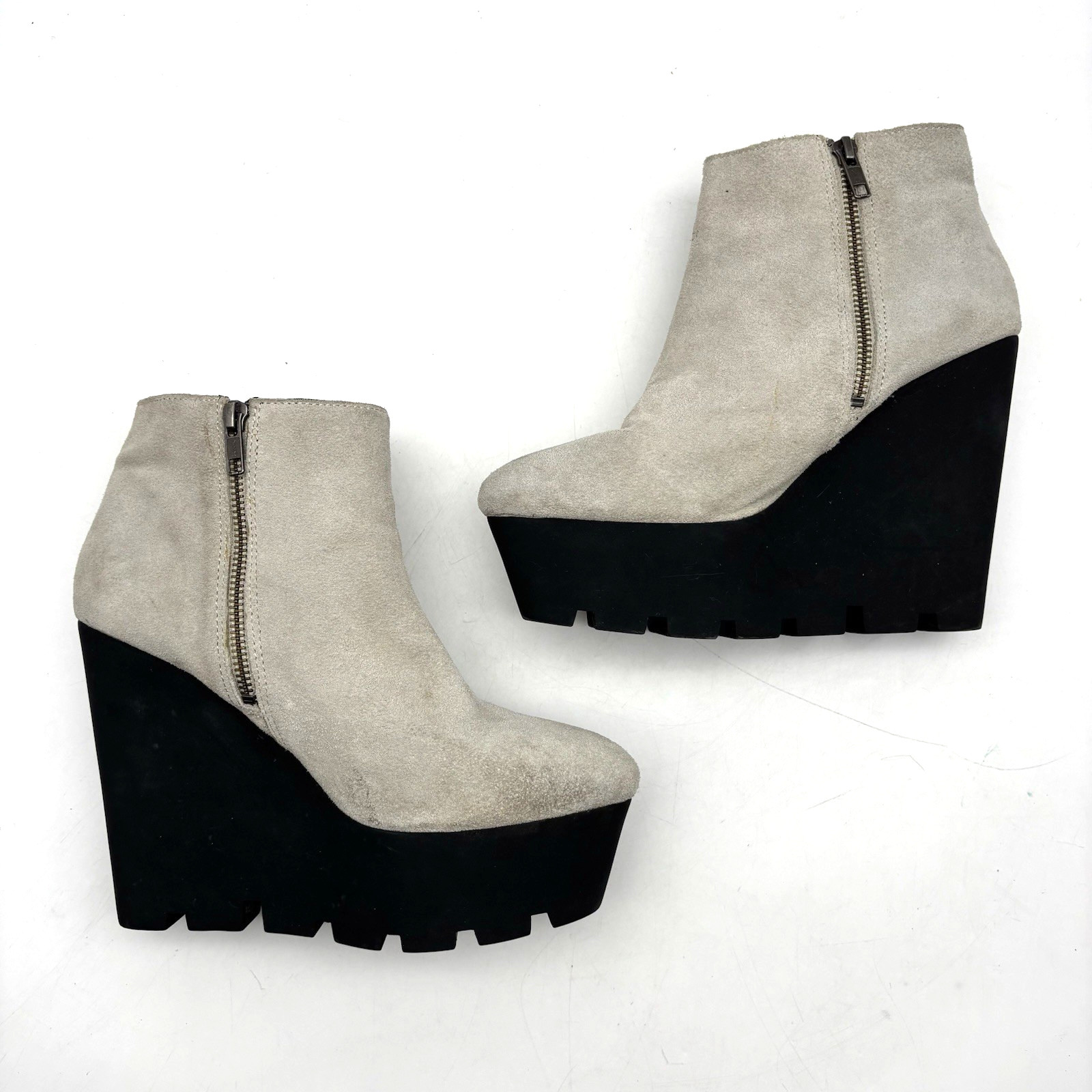 Vintage 00s Y2K Cheap Monday Monolith Gray Suede Leather Platform Wedge Boots 9