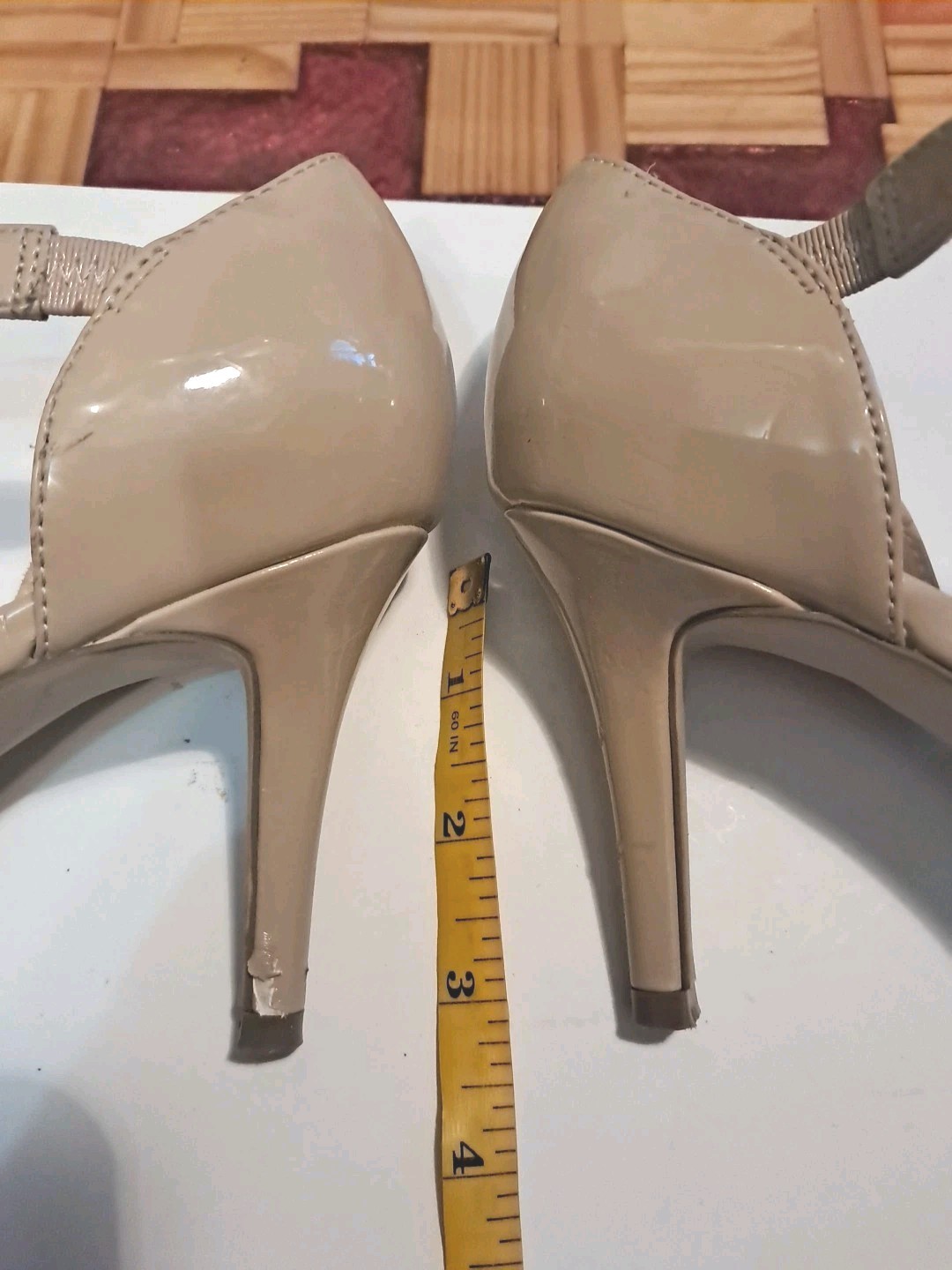 Unisa Size 6.5M Beige/Nude Patent Pumps 3.25″ Stiletto Heel Asymmetric Strap