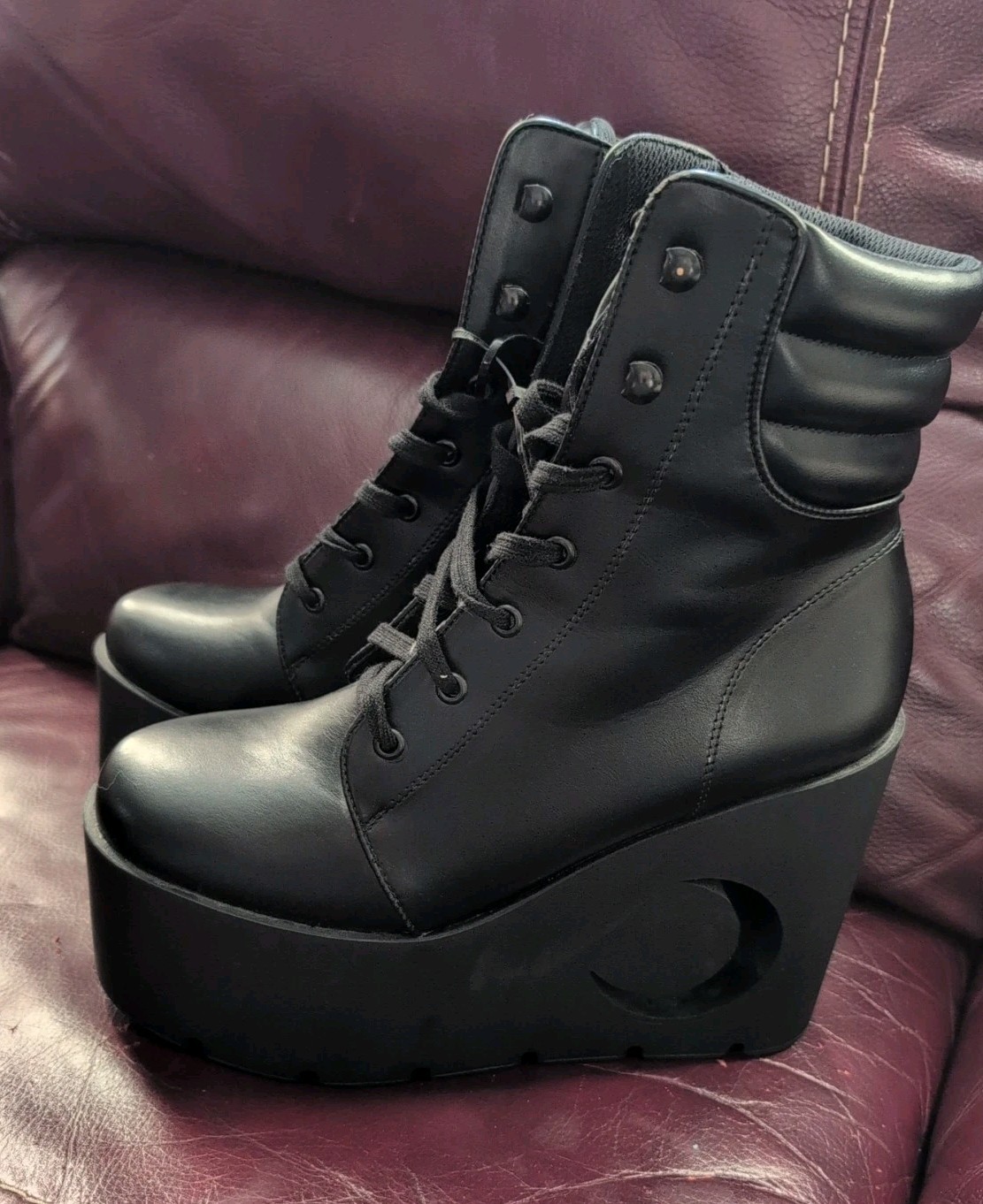 KILLSTAR Black Platform Wedge Ankle Boots-Moon Cut Out-Lace Up Dolls Kill