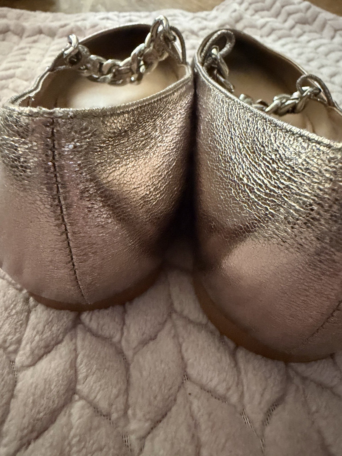 STEVEN New York Women’s Milla Pointed Toe Flat Pewter/Silver Chain Sz 9