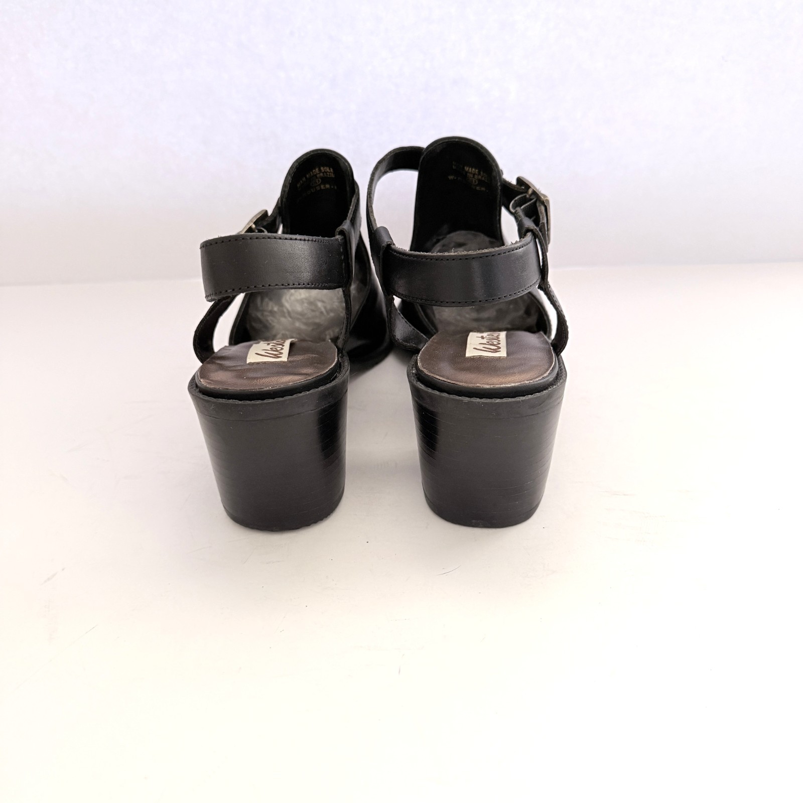 Westies Womens Leather Slingback Shoes 8.5M Black 2.5 Inch Block Heel NWOB