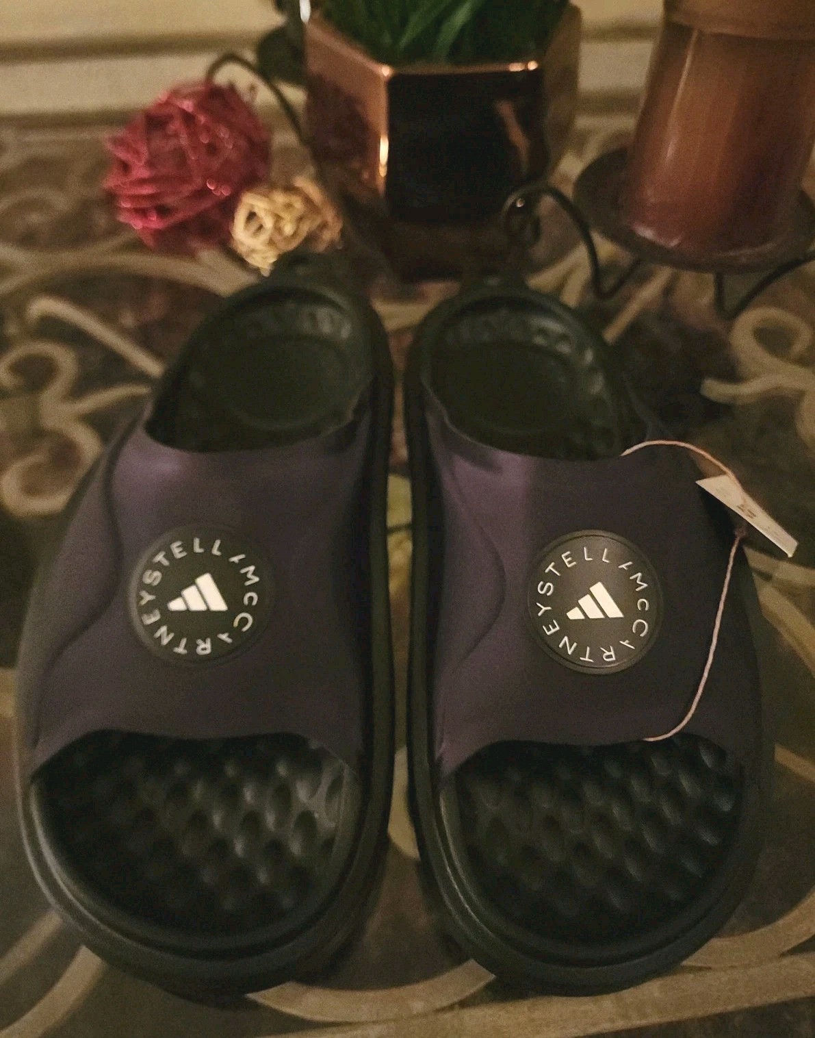 Adidas X Stella McCartney Slides Black SM Trifoil Logo JS0265 Women 8/ 8.5 NWT!