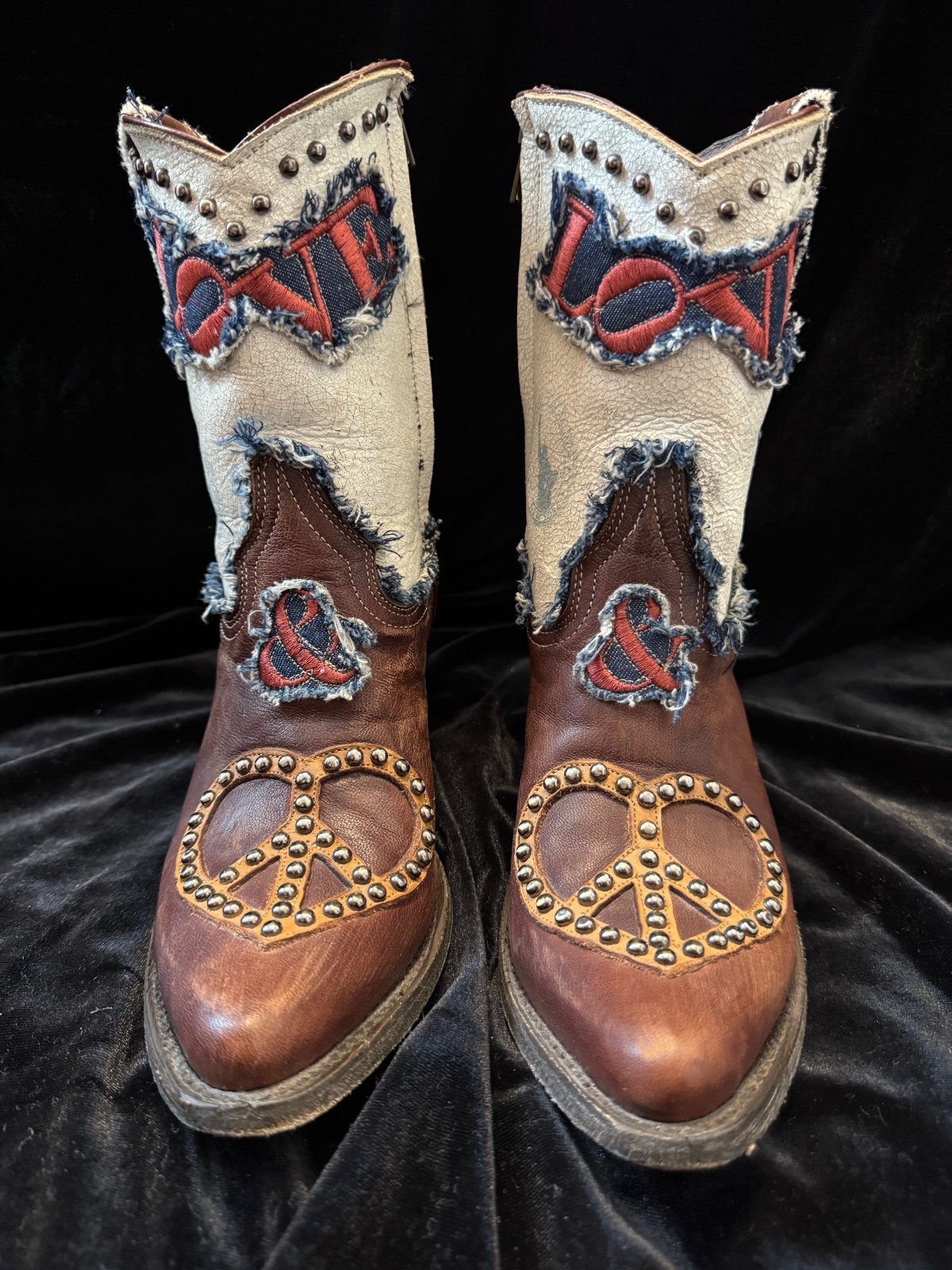 Old Gringo Love & Peace Short Western Boots Women Sz 7 B Brown White Cowboy