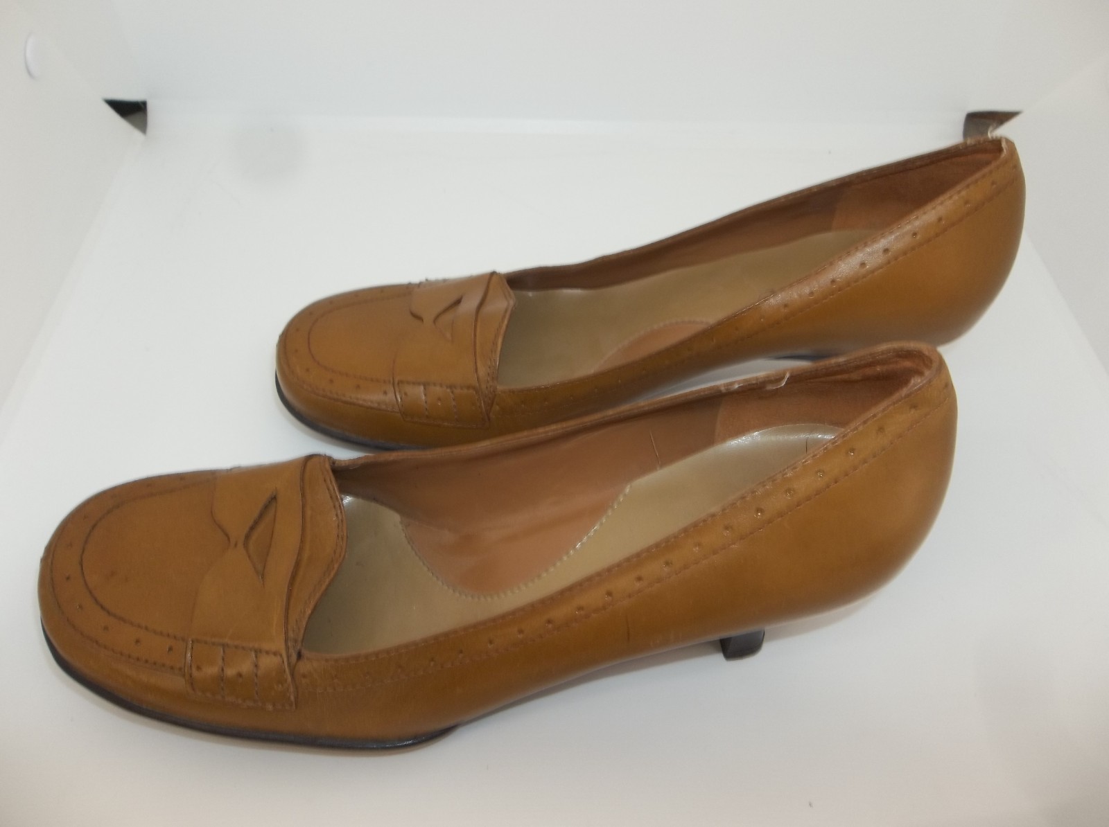 VTG MICHELLE D BROWN LEATHER HEELS PUMPS SIZE 6.5 Y2K 90’s NEW NON-SLIP