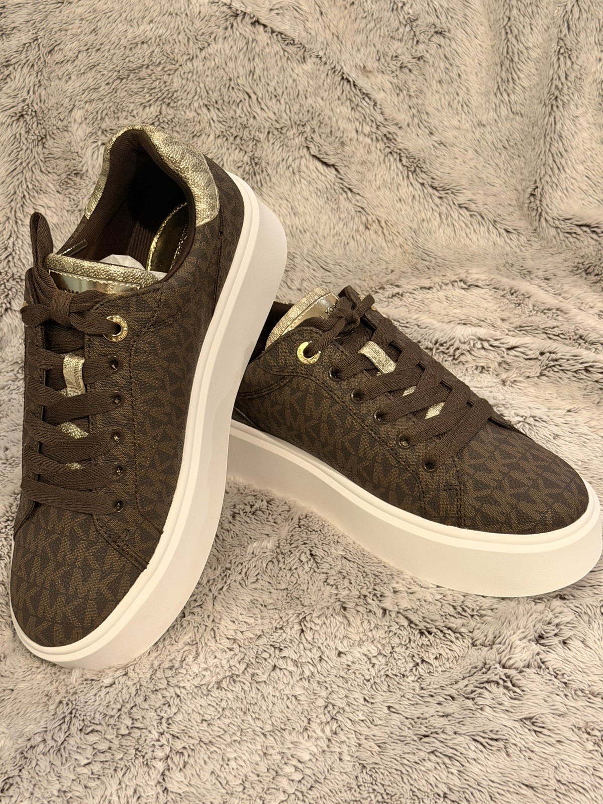 Michael Kors Women Sneakers Brown MK Logo Lace Up Casual Fashion Shoes 8M