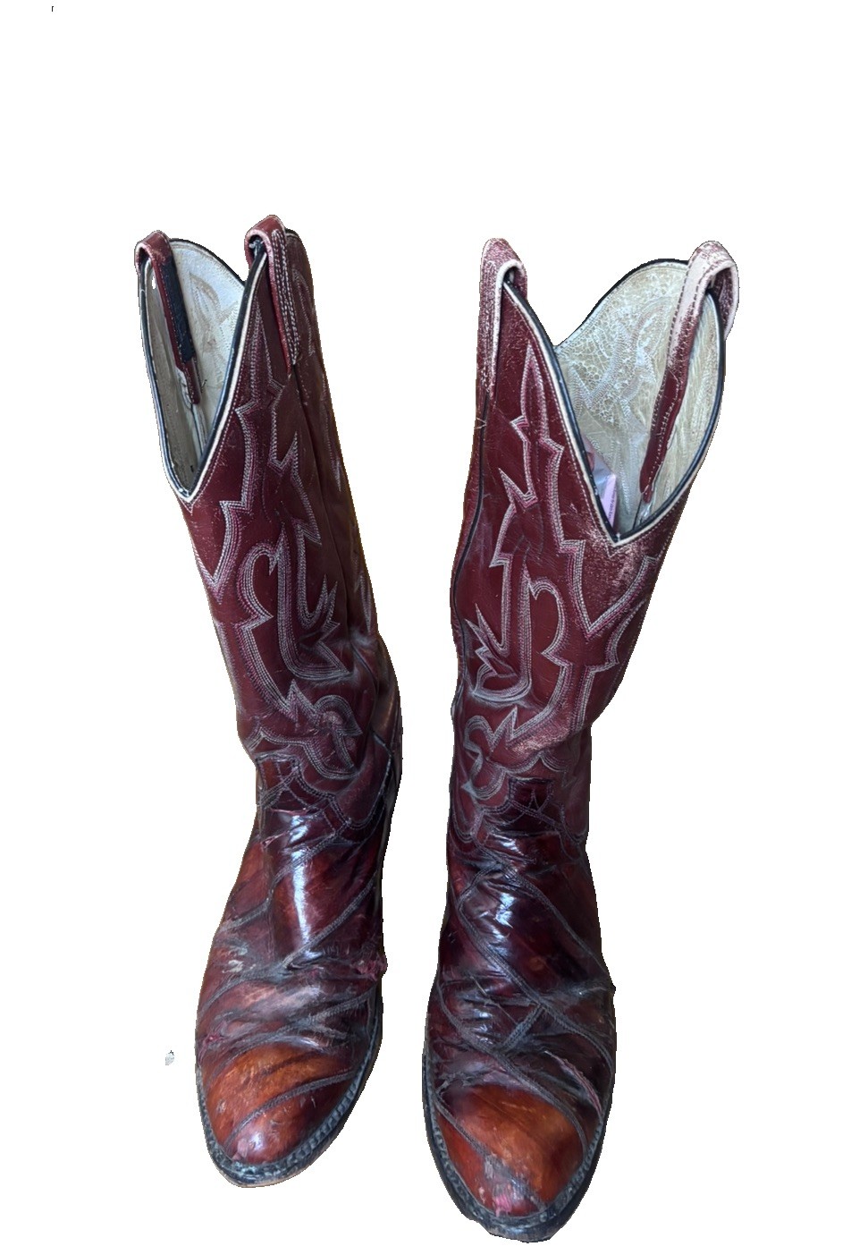 Vintage Tony Lama Eel Skin Western Boots Mens 11 D Red Burgundy Cowboy