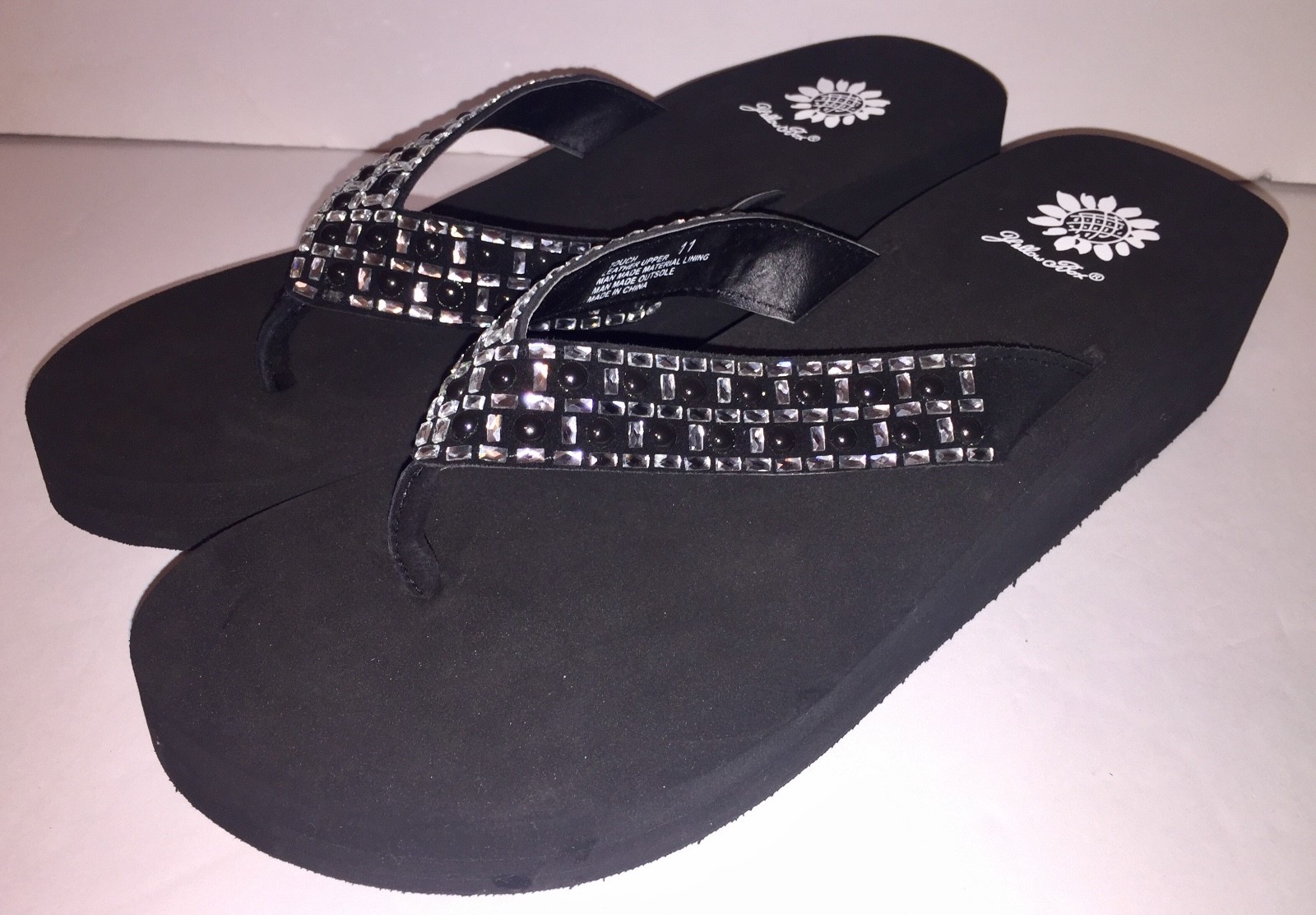 Yellow Box Flip Flops Sandals Women’s Touch Wedge Pearl Jeweled Blue Black NWT