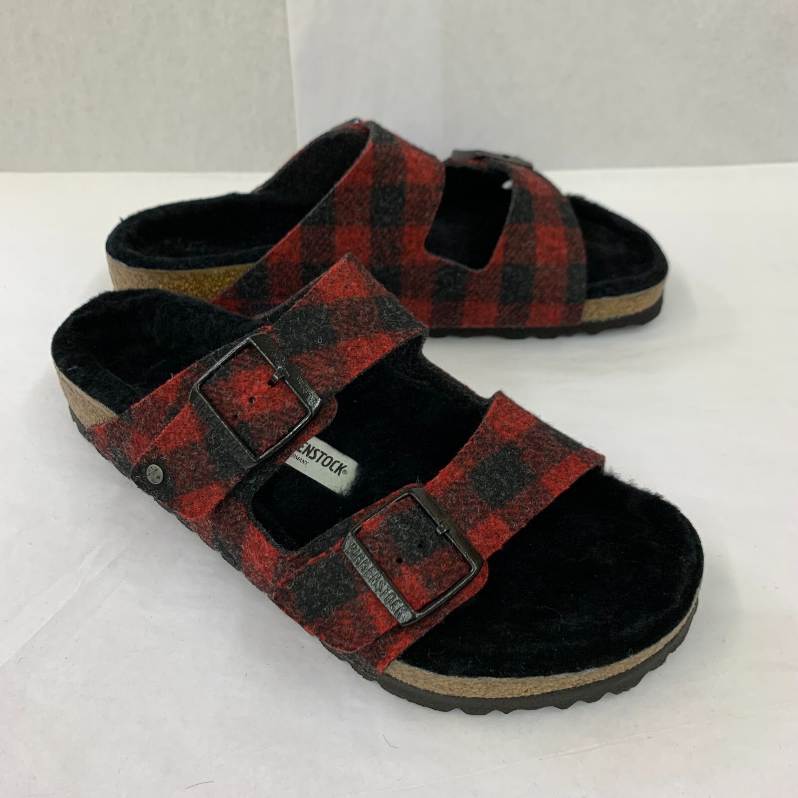 Birkenstock New w/ Box Arizona Rivet Plaid Red Shearling Wool Reg – Select Size