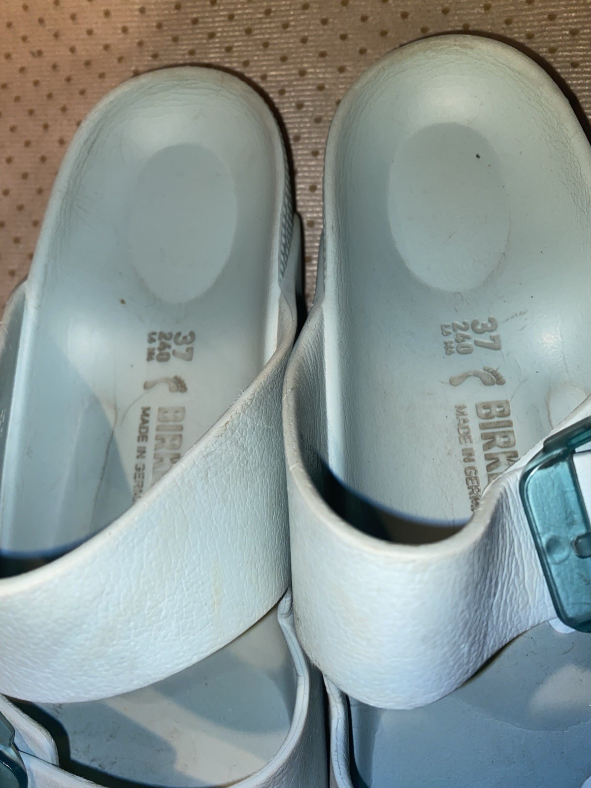 Birkenstock Arizona EVA sandals in surf green with stealth buckles US 6/6.5 (c)