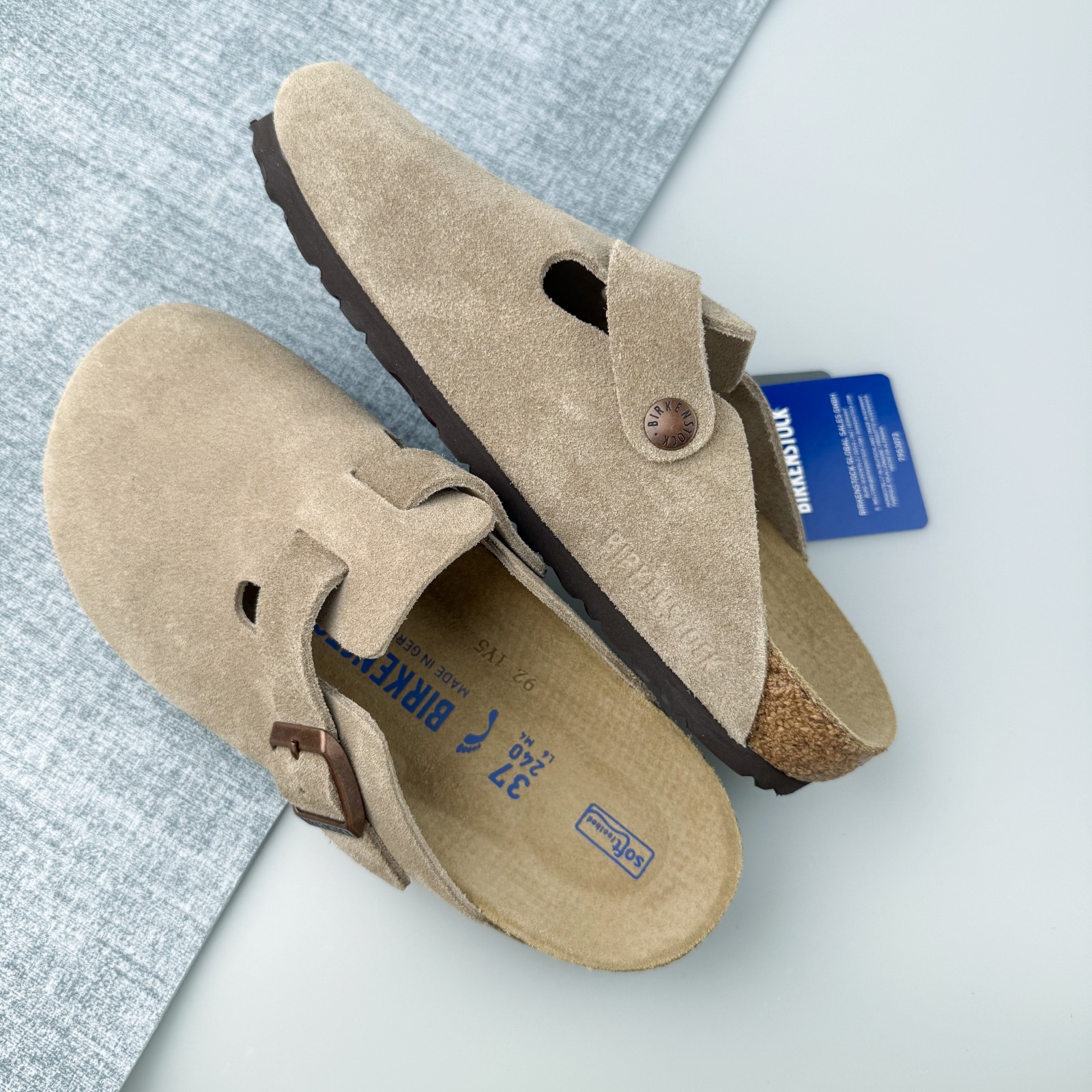 New Birkenstock Boston Taupe Suede Soft Footbed Unisex Flat Shoes Select Size