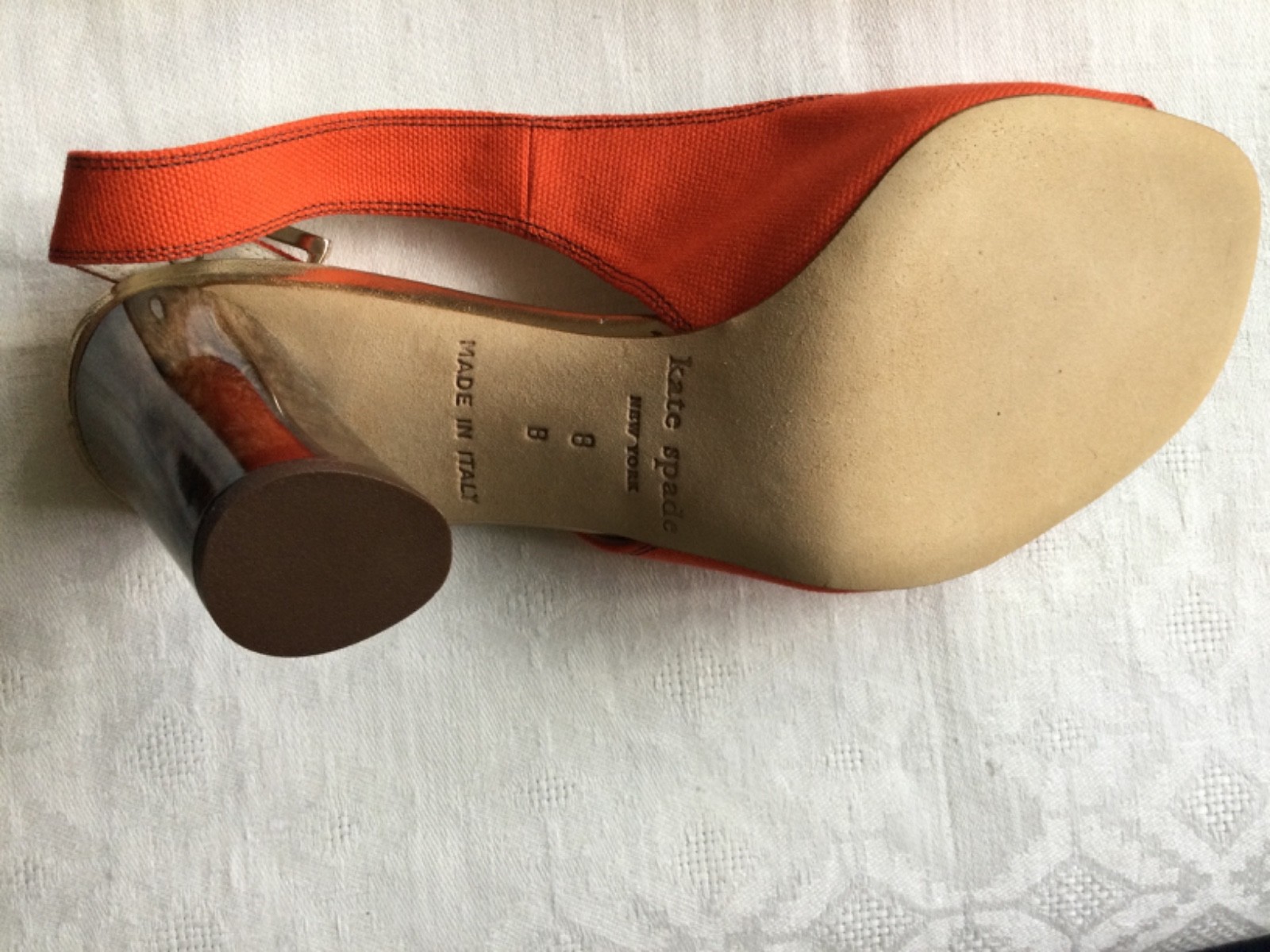 Kate Spade Womens Sophie Sandal Sz 8 Coral Orange Slingback Wood Column Heel