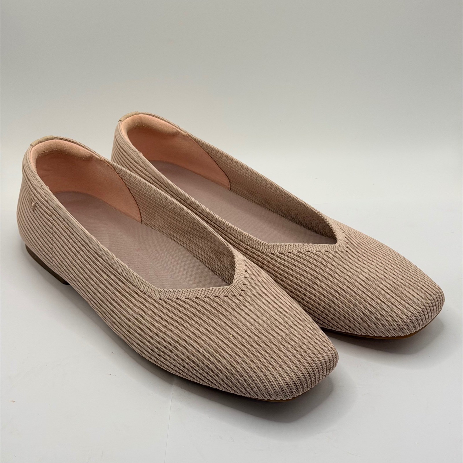 Vivaia Margot Square Toe V-Cut Ribbed Knit Flats baby pink Size 41 US 10