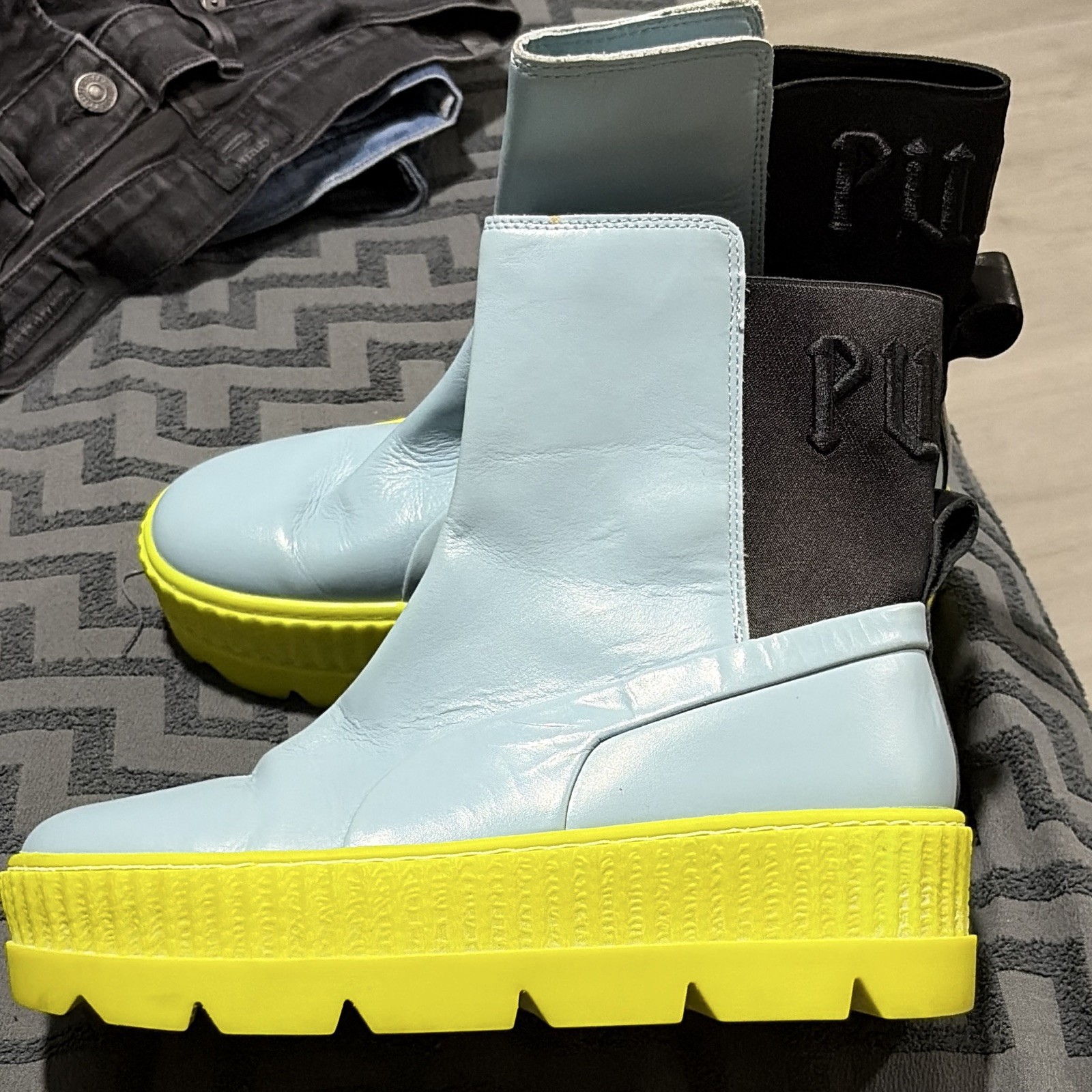 PUMA FENTY Women’s Ankle Chelsea Boots Leather Blue/Yellow/Black Rubber US 7.5