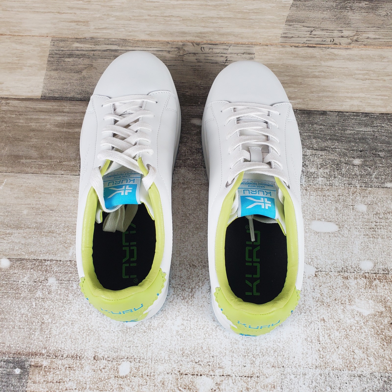 Kuru Roam Womens Shoes Sz 10 Bright White Pale Lime Leather Lace Up Sneakers