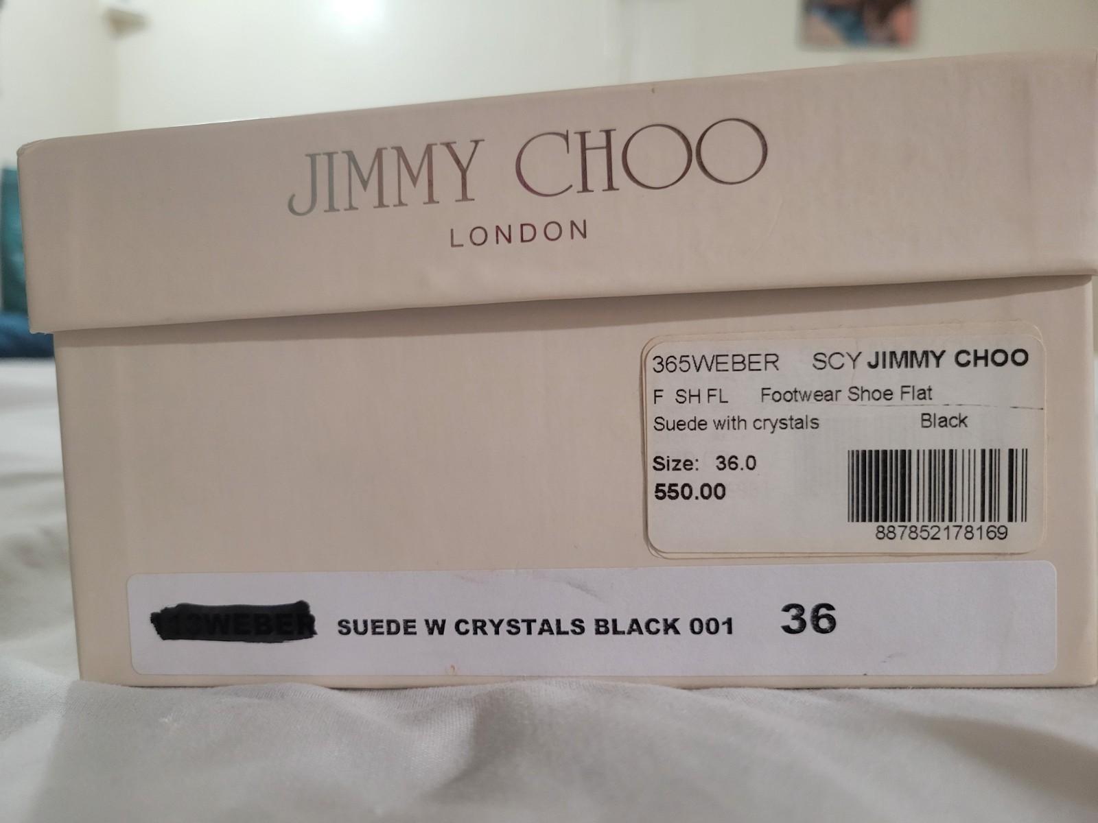 Jimmy Choo Weber black crystal embellished suede ballet flats size 36