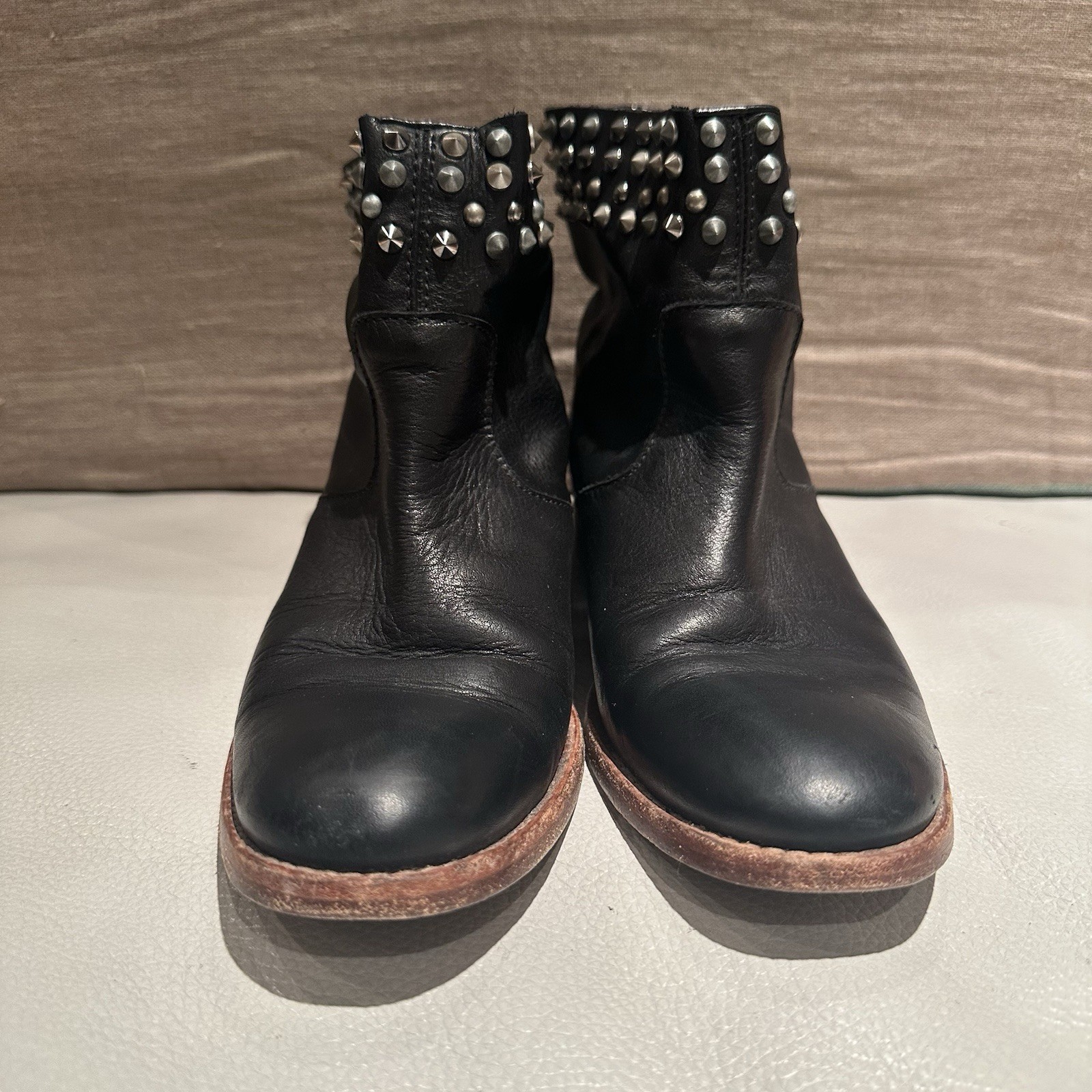 Zadig & Voltaire Low Marlow Black Leather Studded Ankle Boots Size 36 US 6.5