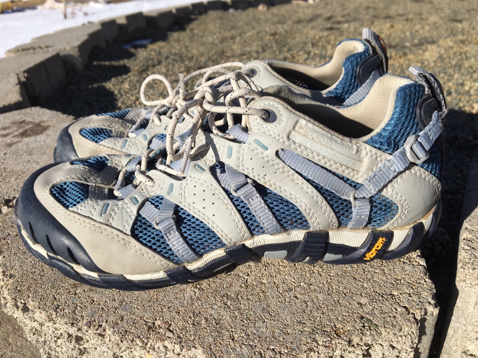 Merrell Waterpro Ultra-Sport Shoes Gray Blue Faux Leather Mesh Size 6.5 Women’s