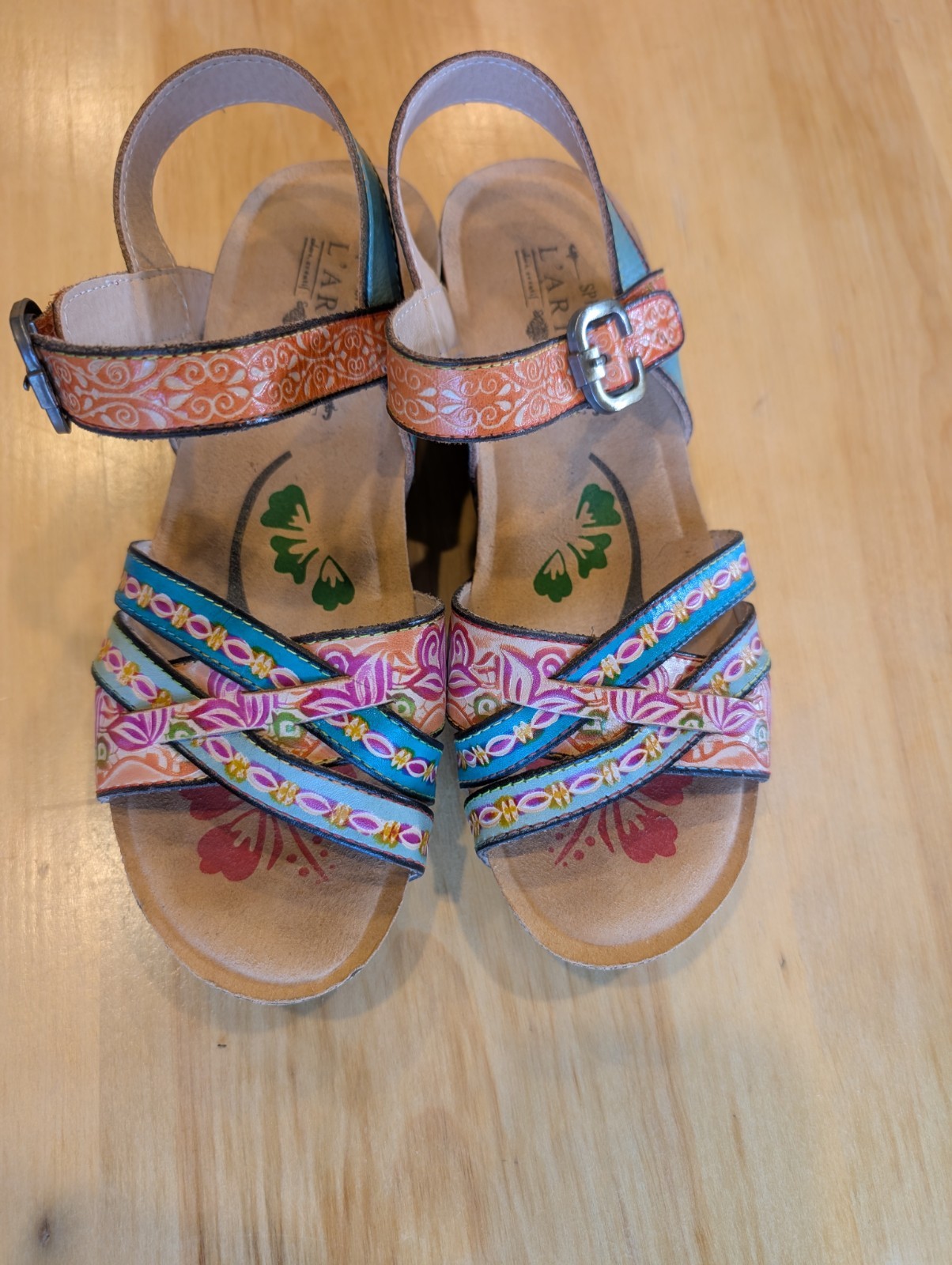 L’Artiste by Spring Step Fortune-Corm Leather Wedge Sandals Multicolor 8.5