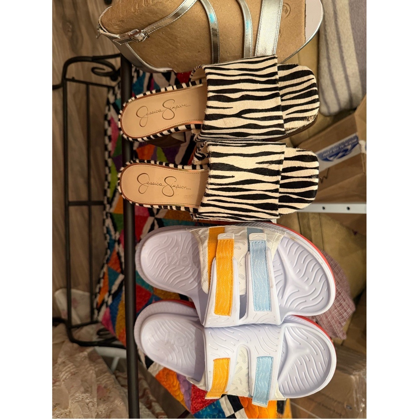 GET 3 pairs A Jessica Simpson shoes and Silver Strap-y Sandals, recovery shoes