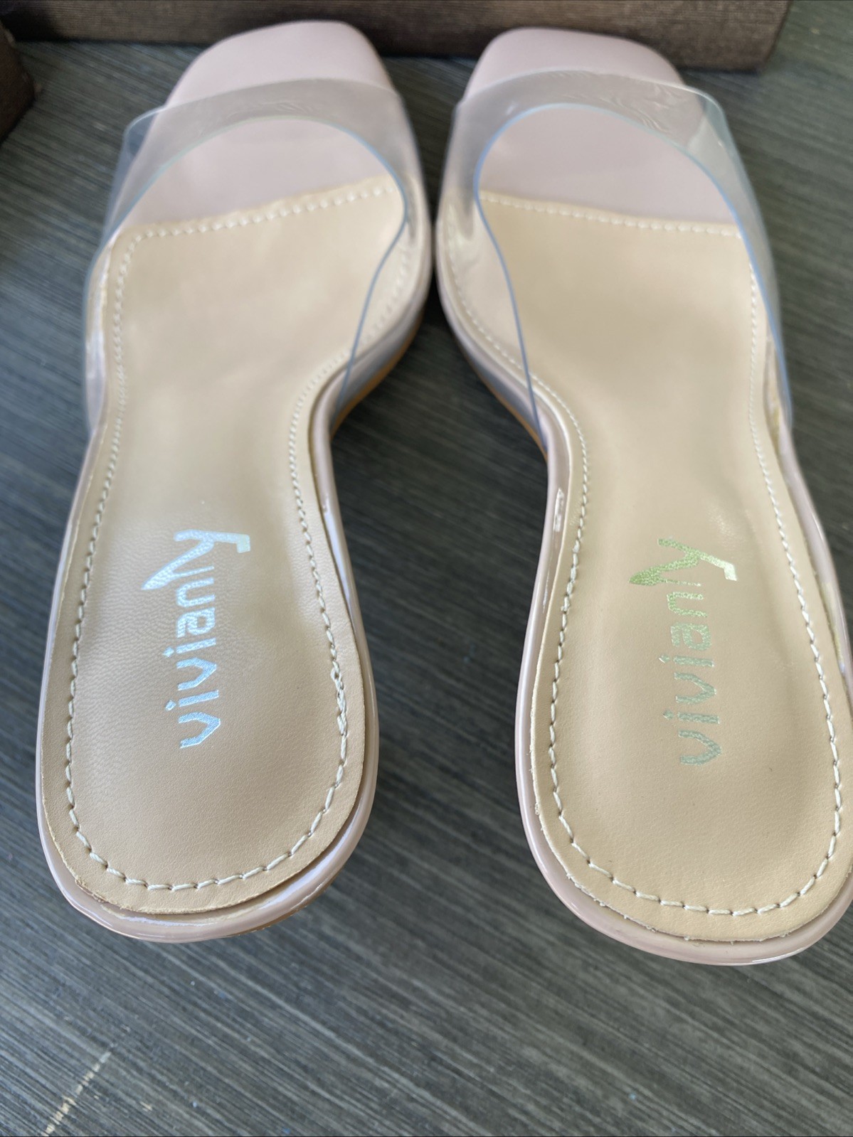 Viviany Woman Clear Peep Toe Chunky Low Heeled Sandals Slip On Sexy Pump Size 10