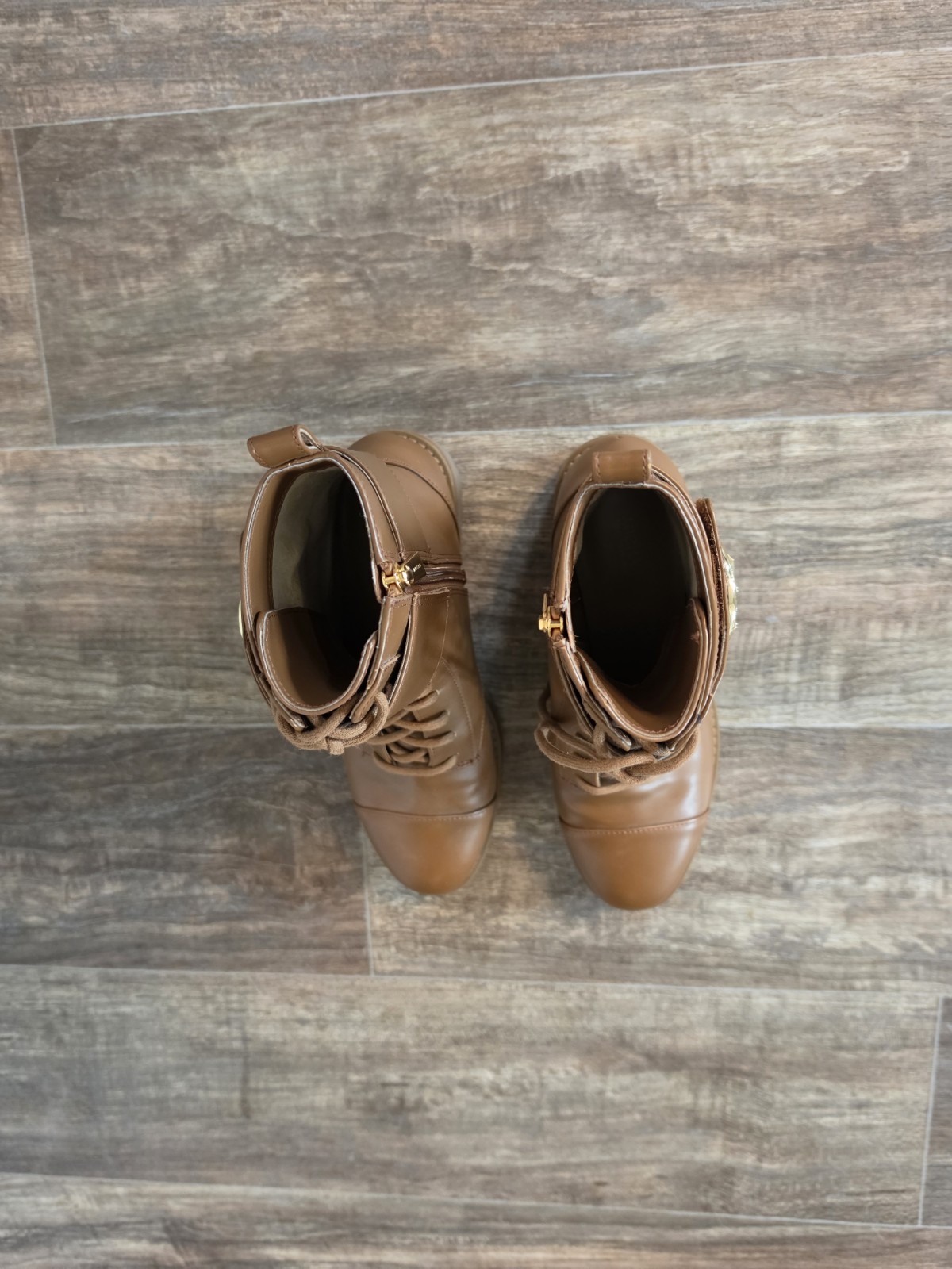 Michael Kors Brown Leather Combat Boot Logo Zipper Lace Up Women’s