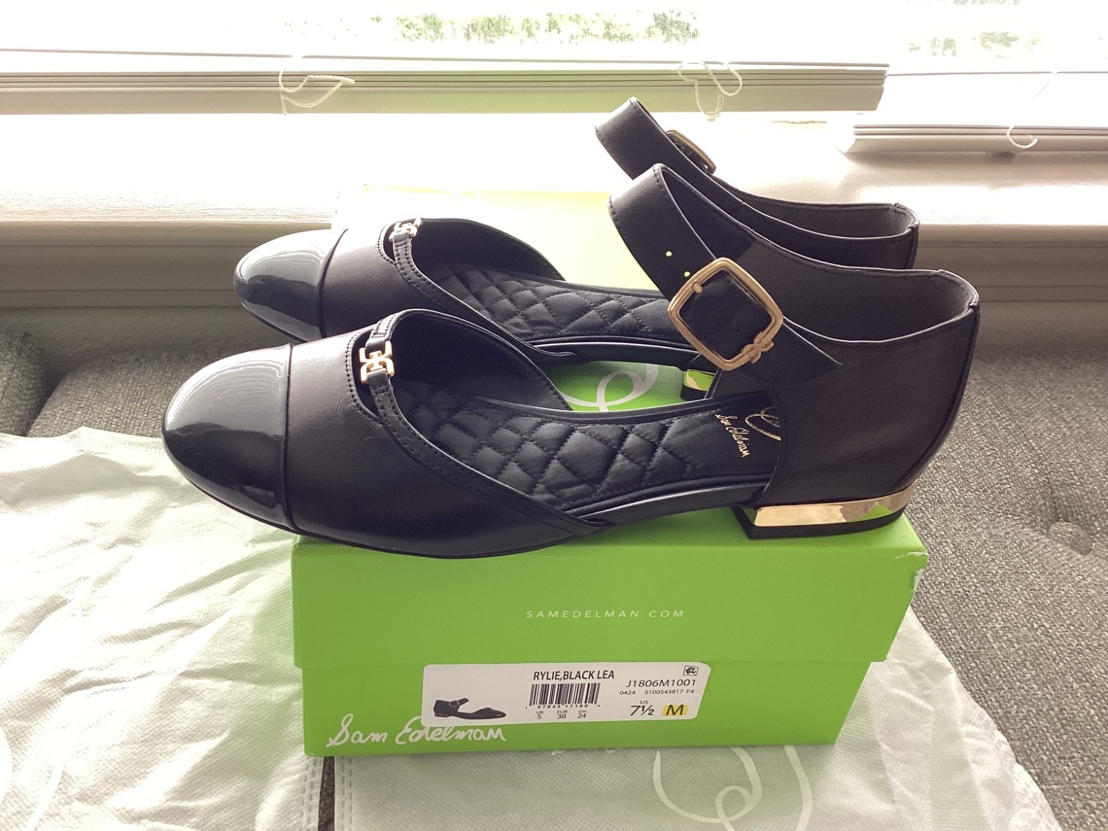 NWT Sam Edelman Rylie Ankle Strap Cap Toe Flat, size 7.5, $150
