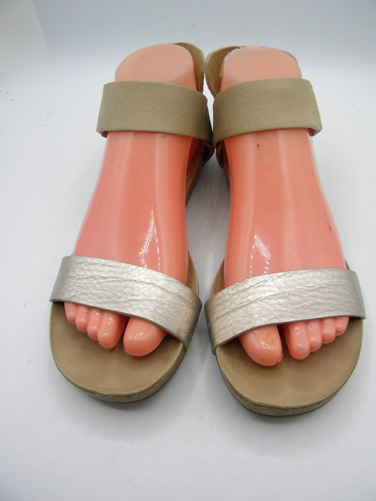 PEDRO GARCIA Pewter & Khaki Leather Flat Ankle Strap Sandals Size 36 Display