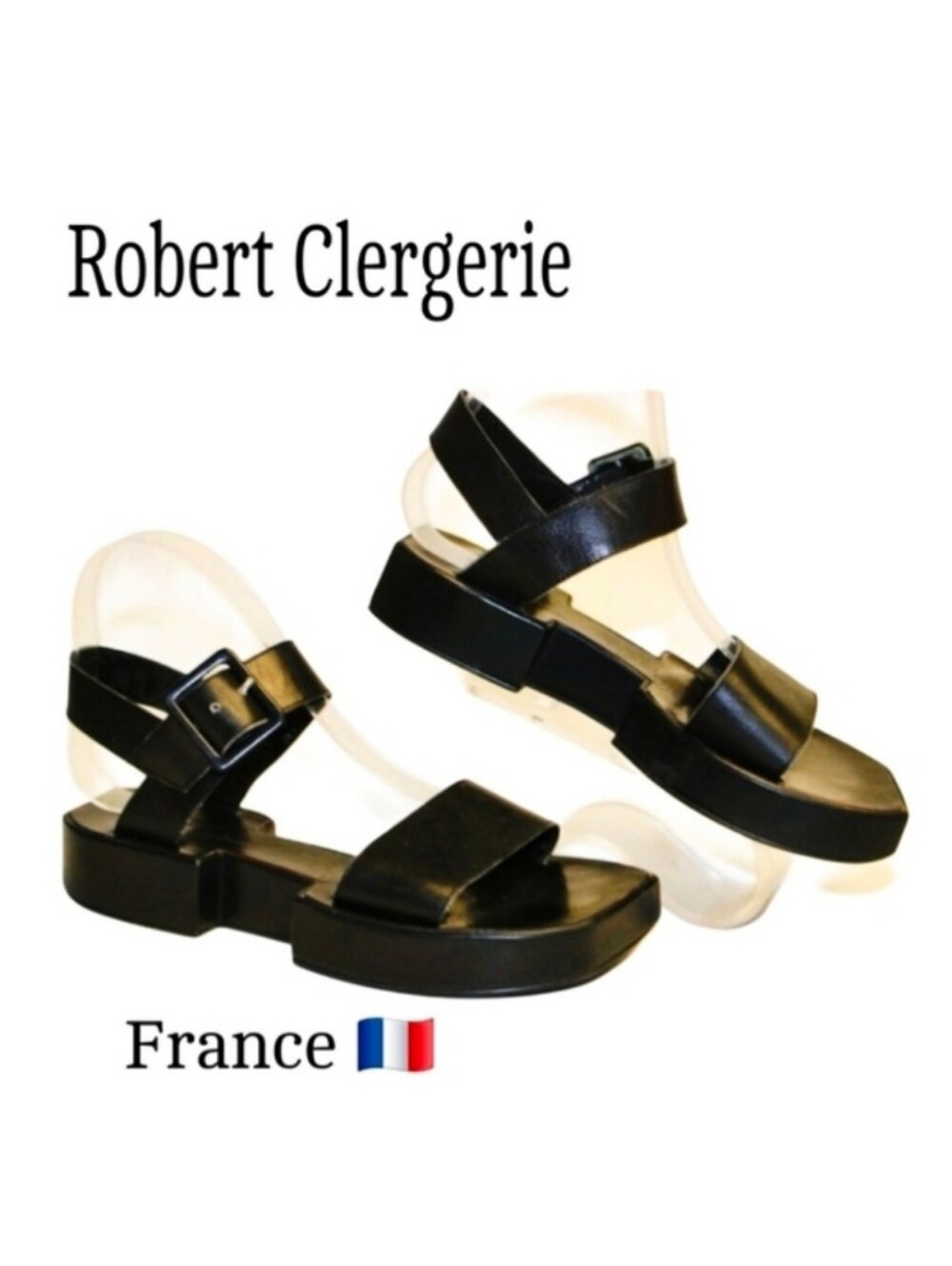Robert Clergerie France Leather Square Sandal Platform Shoes 7.5 EXCELLENT