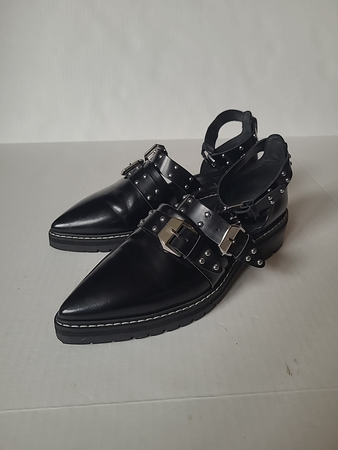 ASOS Black Shoes Gothic Chunky Women’s Pumps Rivet Stud Buckle Punk Loafer Sz 9