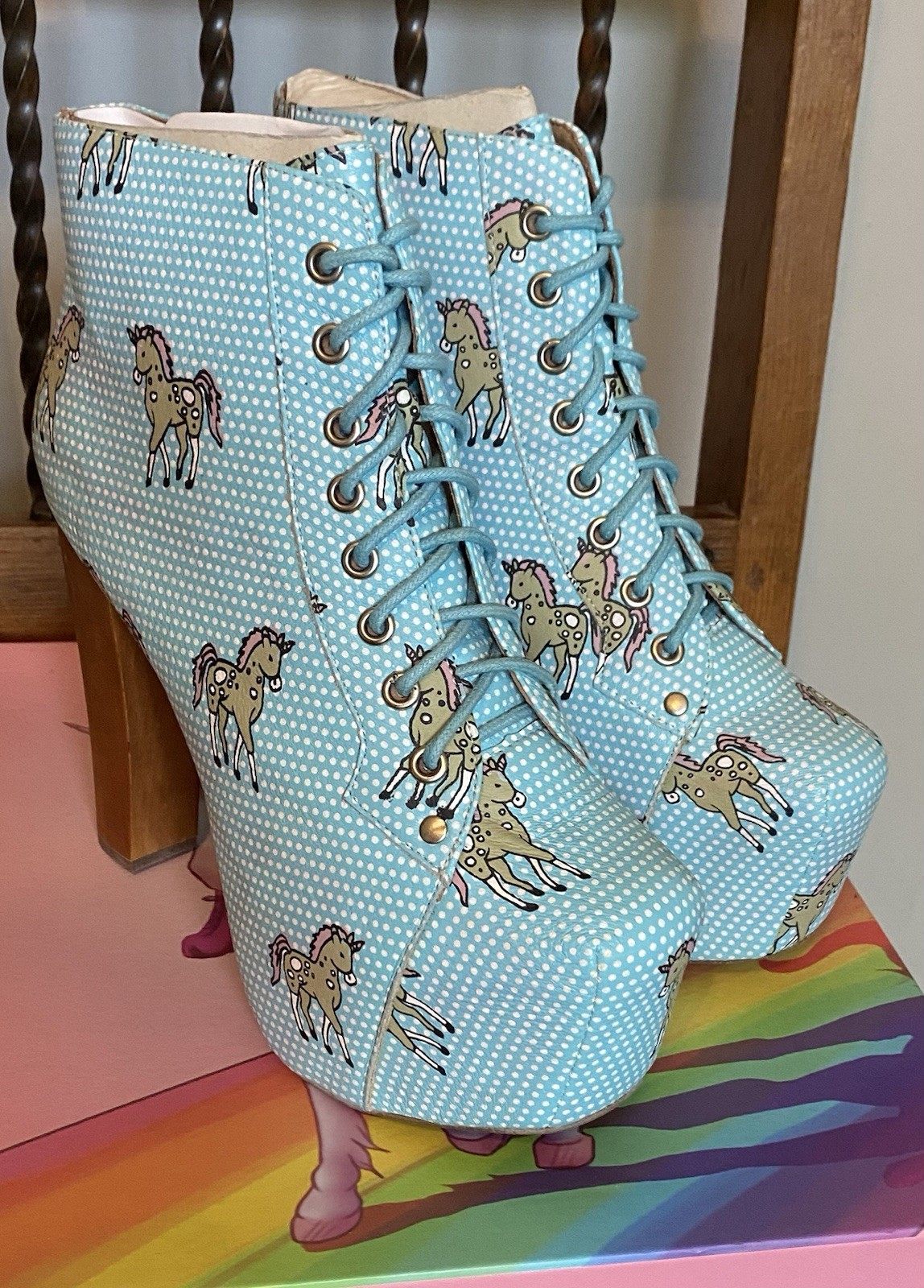 Jeffrey Campbell Lita Aqua Unicorn Platform Boots Size 8