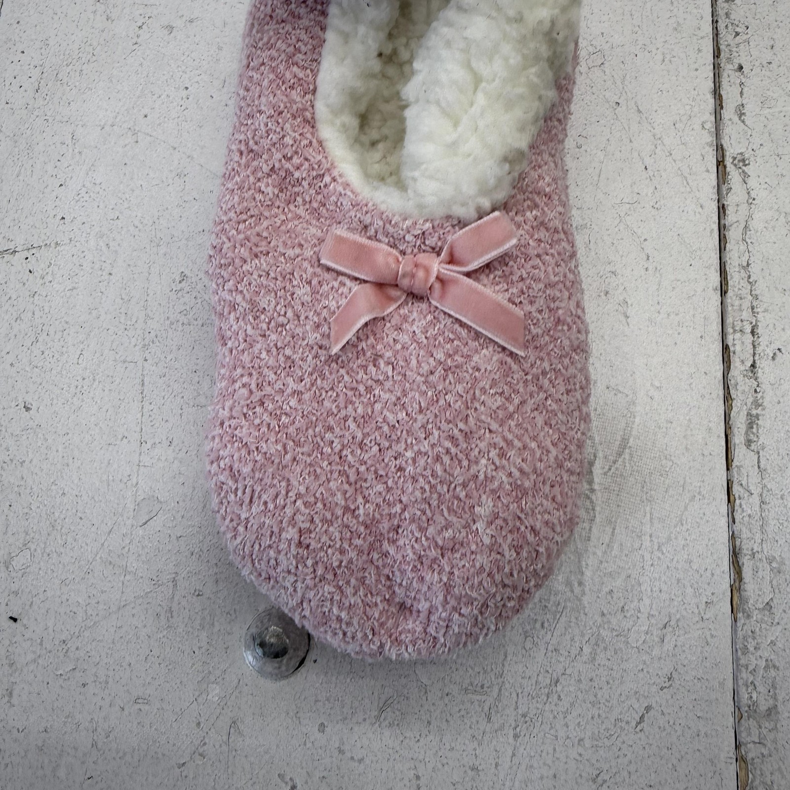 Mukluks Ballerina Sock Slippers Womens Size 7 Pink Knit Faux Fur Lined Cozy