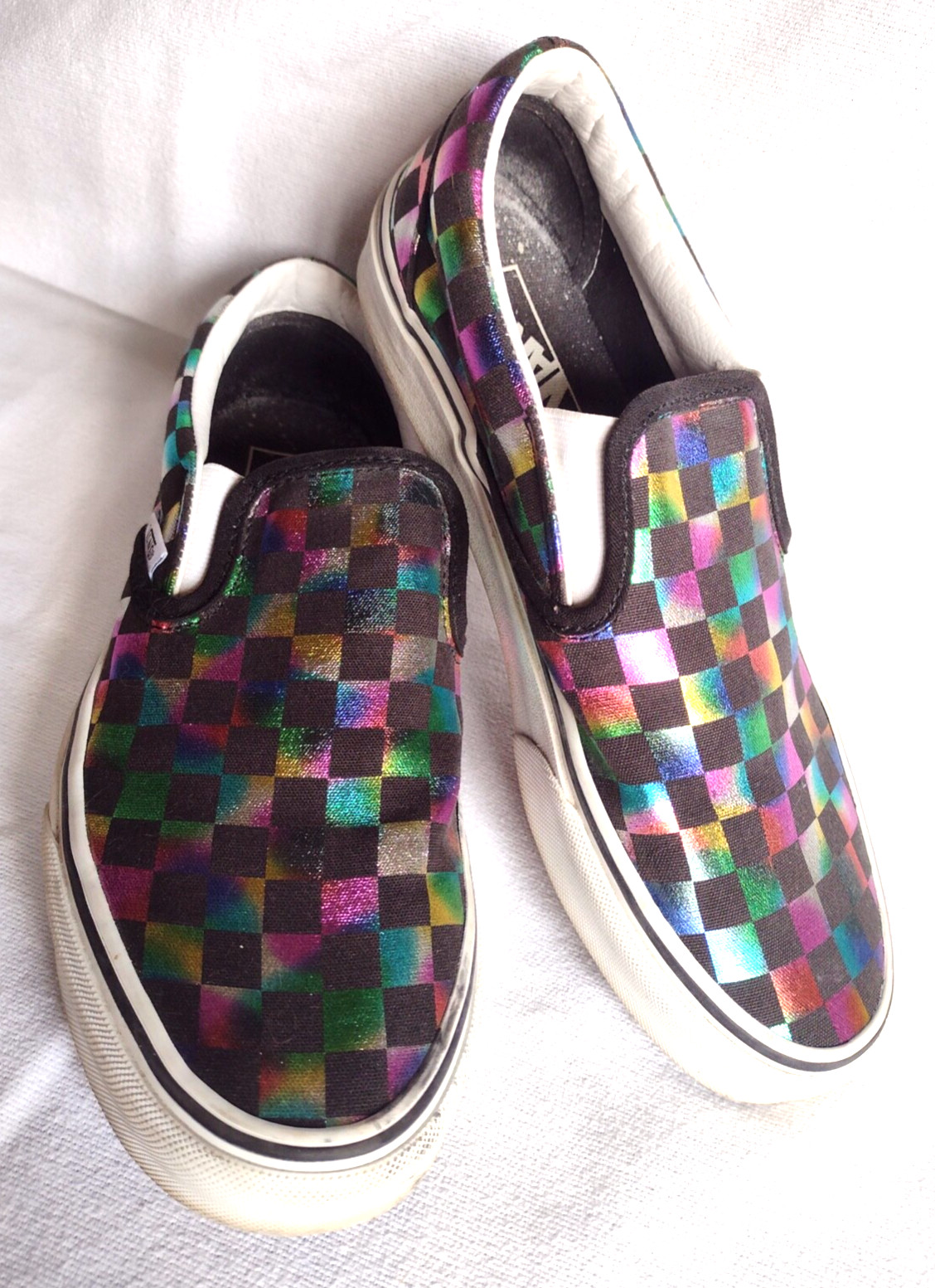 VANS OFF THE WALL UNISEX Slip-On ASHER IRIDESCENT CHECKERBOARD Women 8.5 Men 7