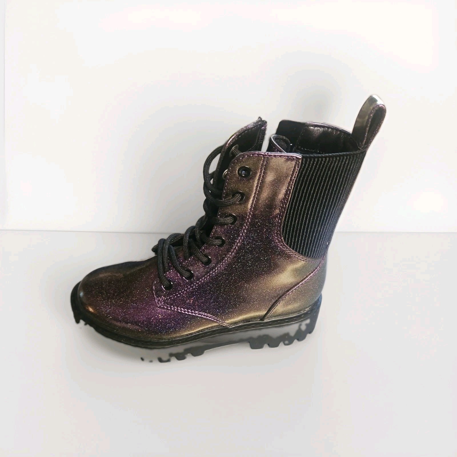Pink Glitter Art Class Girl’s Zipper Lace-Up Combat Style Boots Size 1
