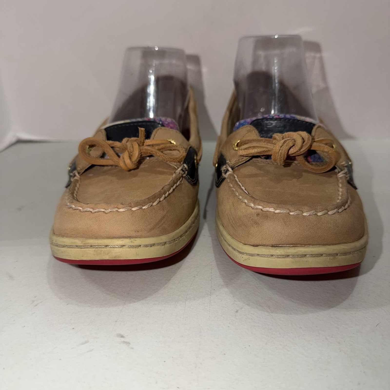 SPERRY Top Sider Anglefish Beige Leather Multicolor Plaid Boat Shoes Size 8.5