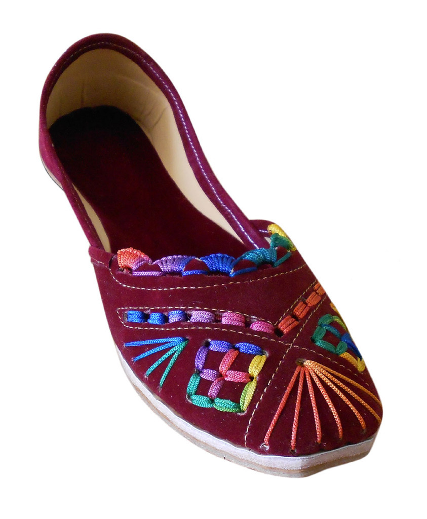 Women Shoes Indian Handmade Mojaries Leather Maroon Flats Loafers Jutties US 6-9