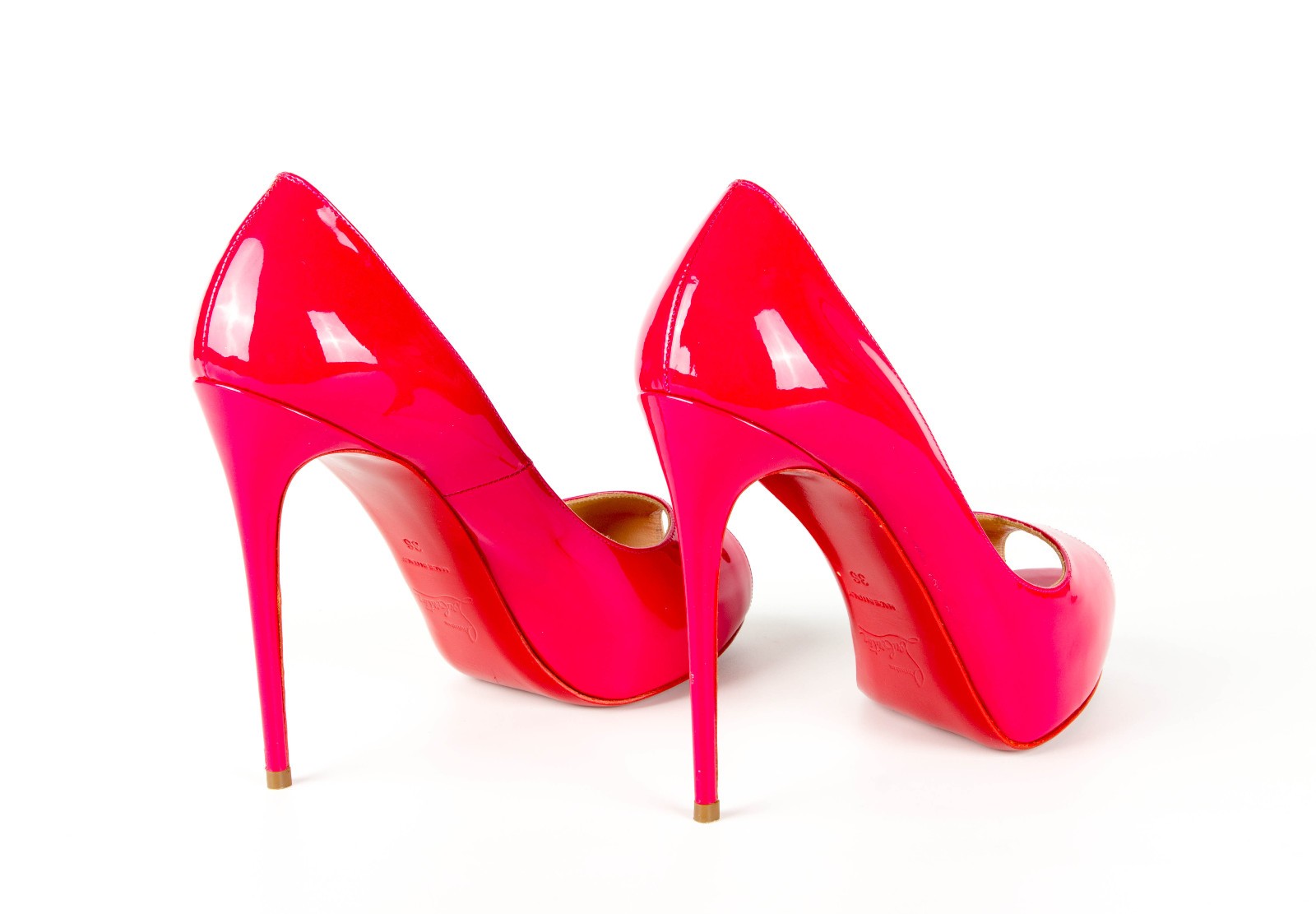 Christian Louboutin Very Prive Peep Toe Pink Patent Leather Pump Shoe US 6 EU 36