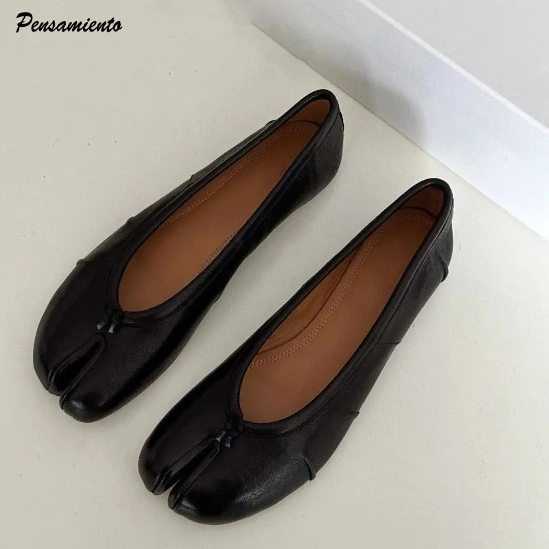 Fashion Soft Leather Split Toe Women Tabi Ballet Flats Comfortable Casual Loafer