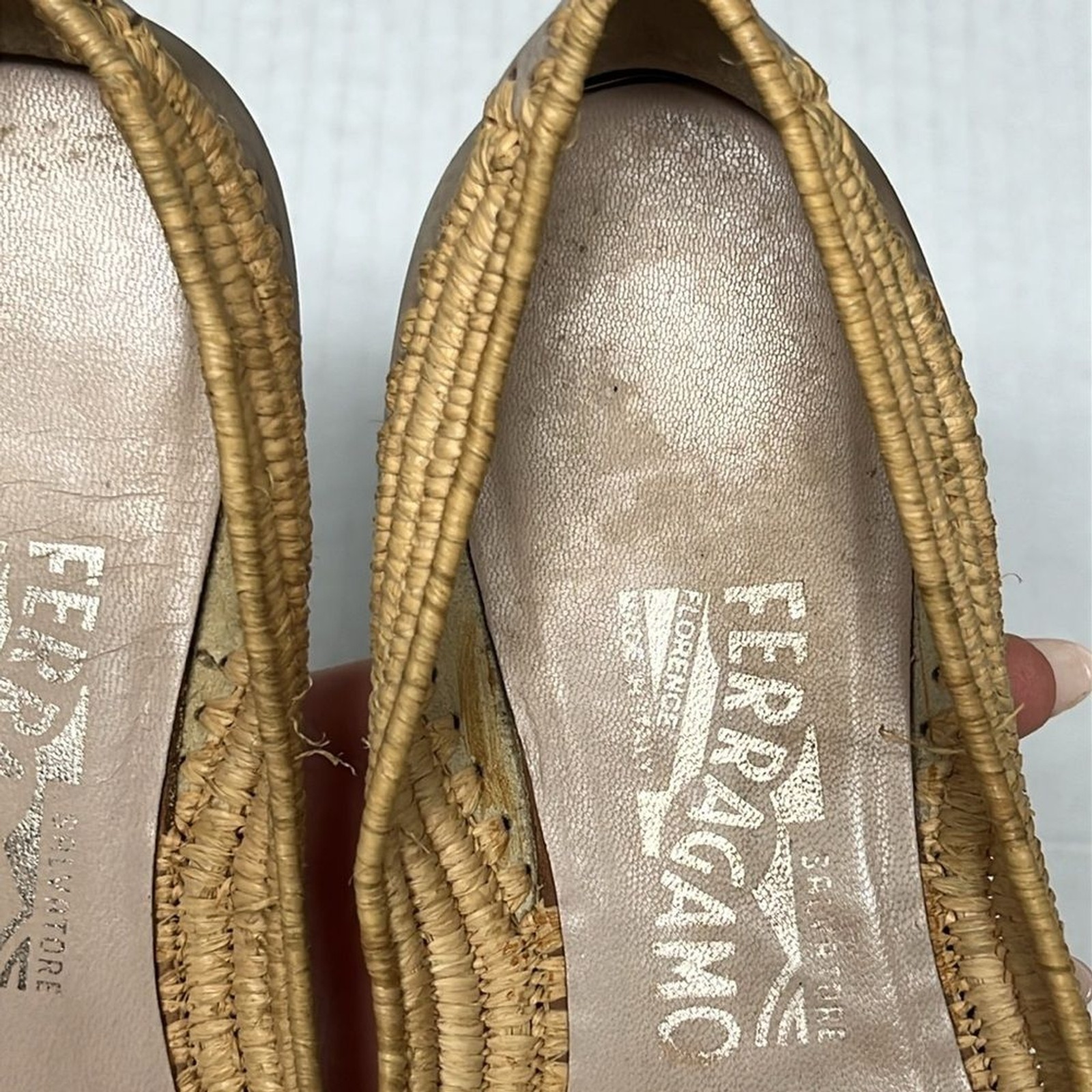 Ferragamo raffia cap toe ballet flats 6.5 coastal resort Balletcore old money