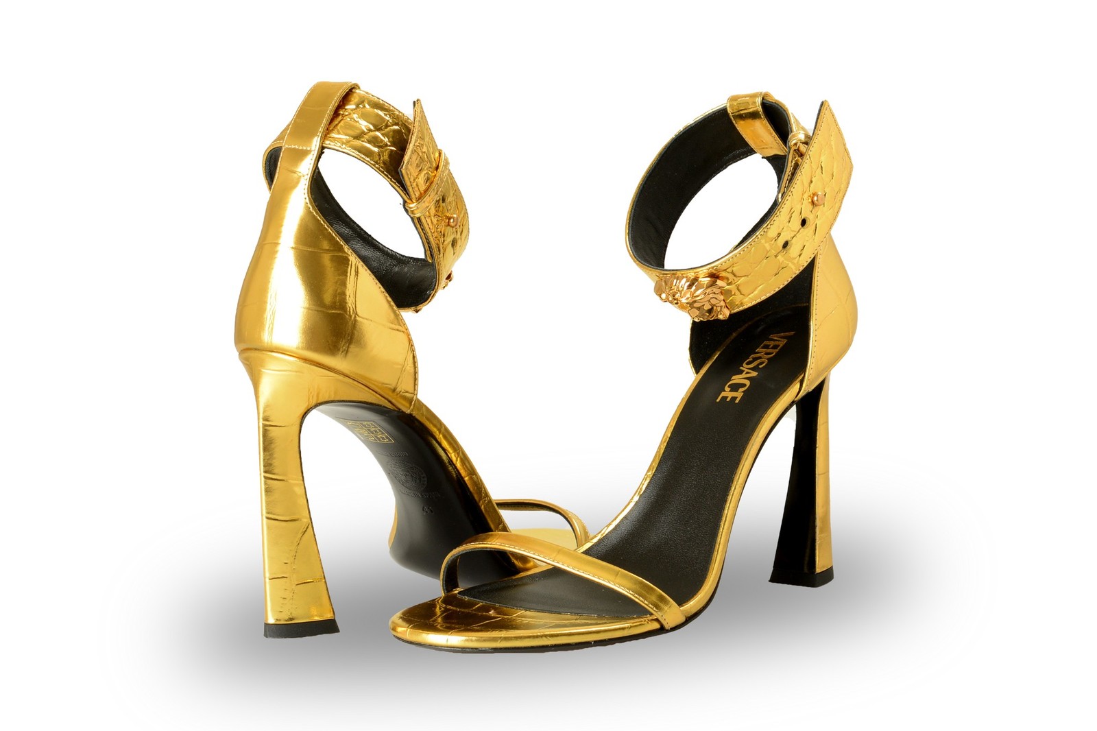 Versace Women’s Gold 100% Leather Croc Print Sandals Shoes US 6 IT 36