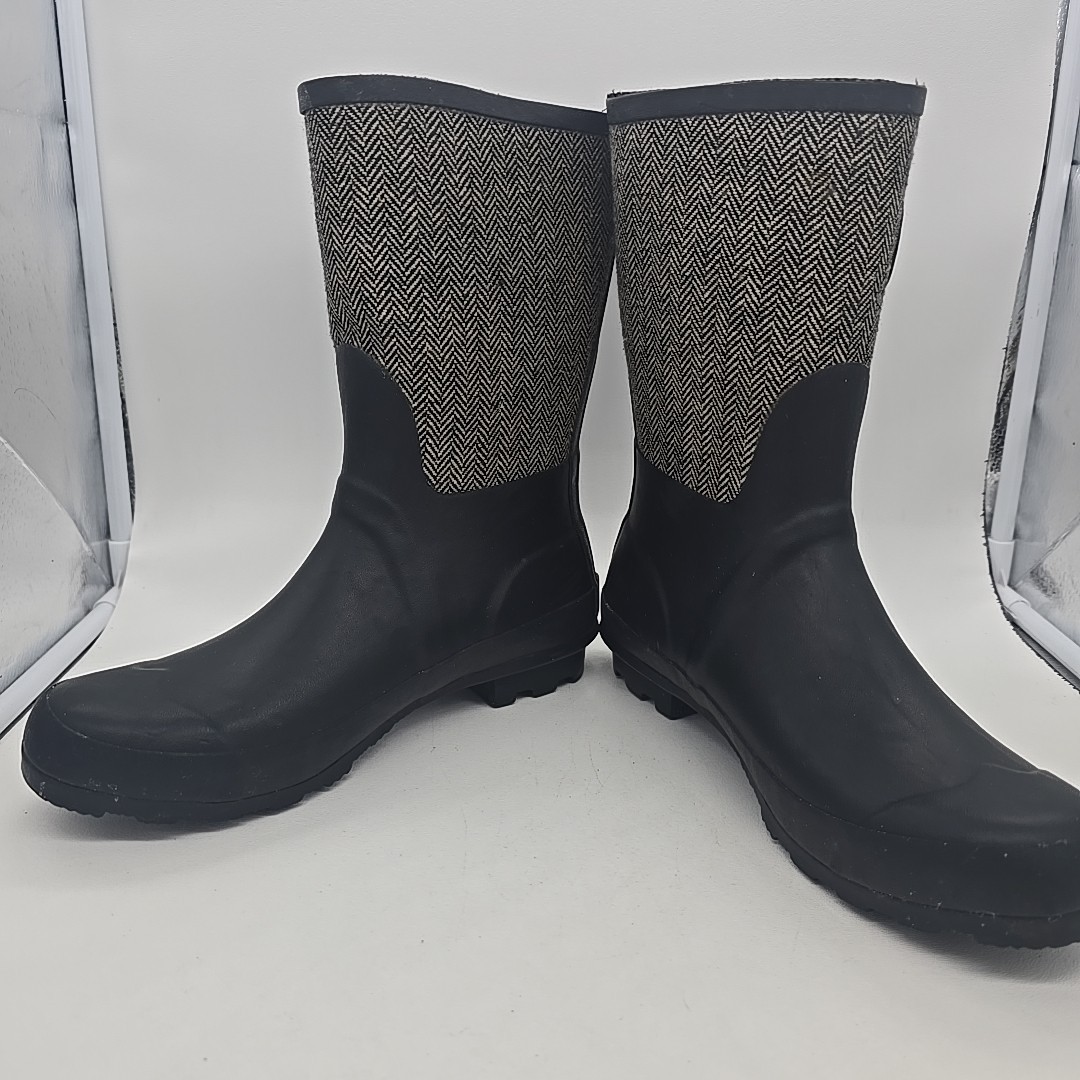 Chooka Classic Mid Cafe Racer Herringbone Boots Black Gray Womens 8 New