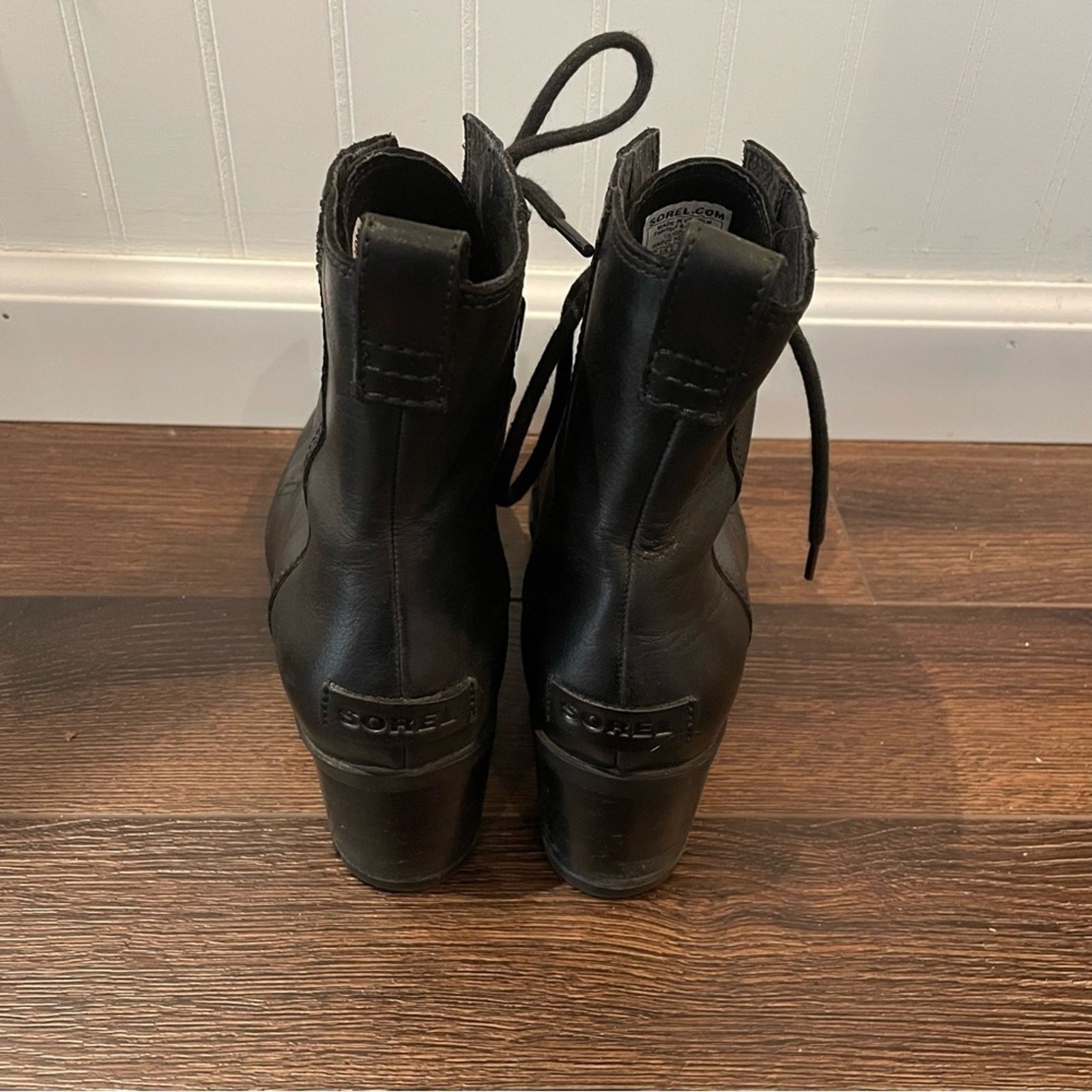 Sorel Cate Lace Up Lug Sole Moto Boots Biker Motorcycle Goth Punk in Black 8.5