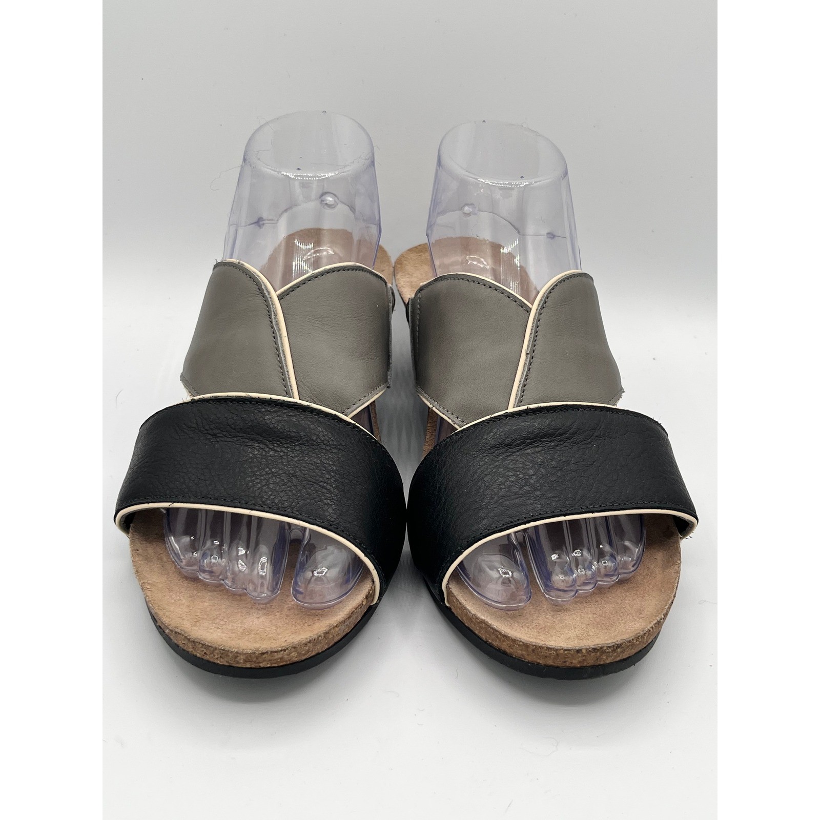 Naot Women Black Grey Leather Wedge Slide Sandals Made Israel Sz EU 41 US 10